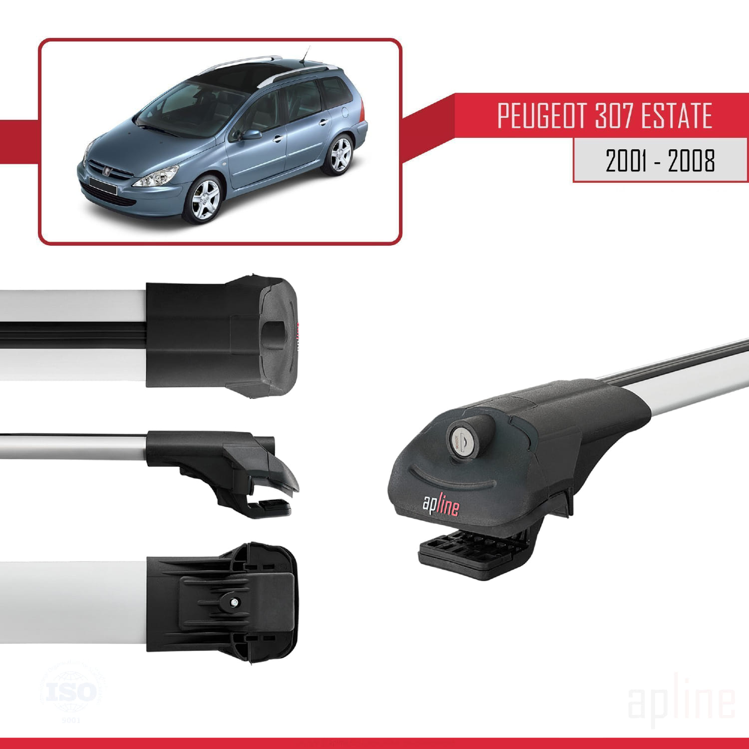 Peugeot 307 SW 2001-2008 Arası ile Uyumlu ACE-1 Model Ara Atkı Tavan Barı Gri 2 Adet - Görsel 3