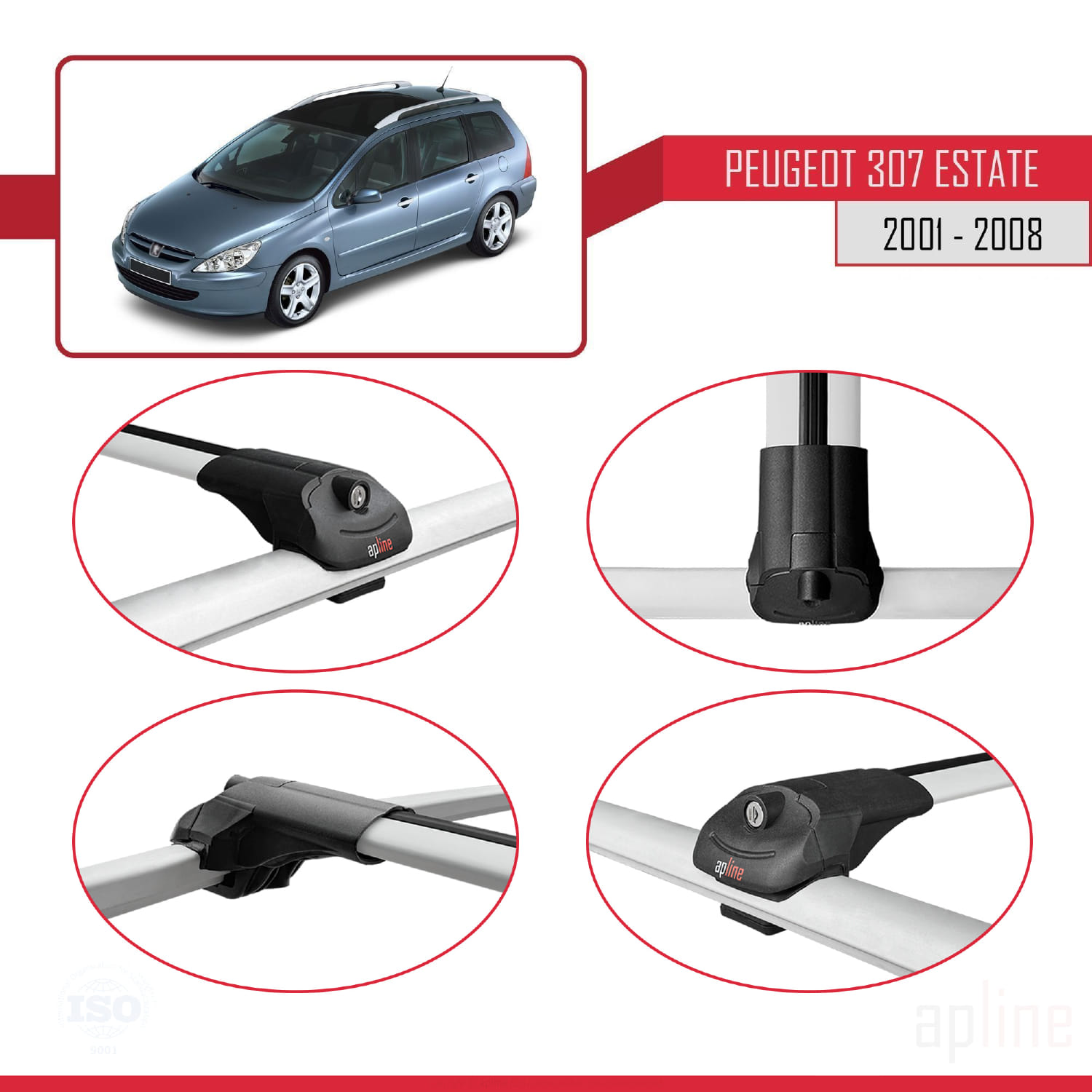 Peugeot 307 SW 2001-2008 Arası ile Uyumlu ACE-1 Model Ara Atkı Tavan Barı Gri 2 Adet - Görsel 4
