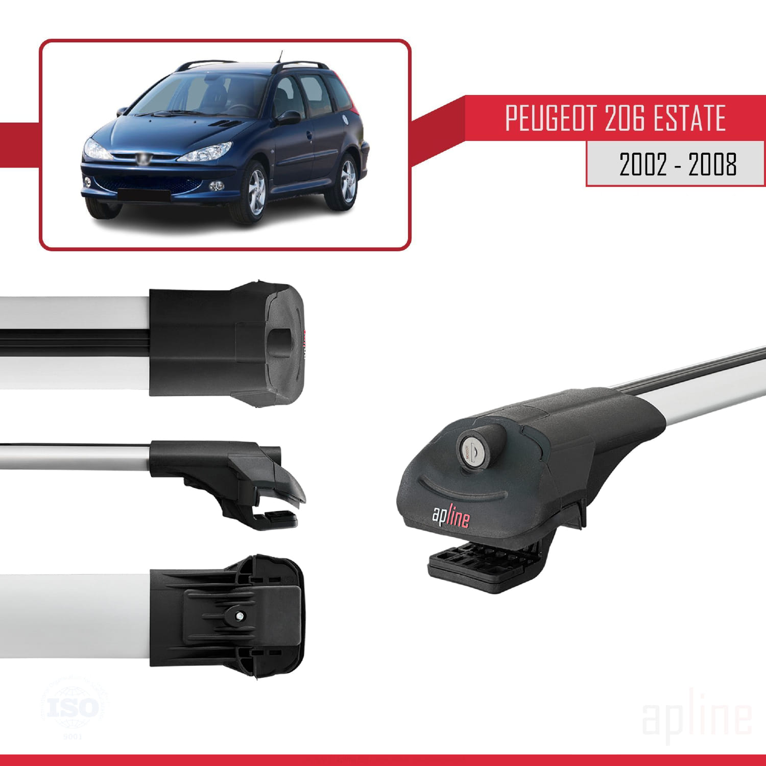 Peugeot 206 SW (T12) 2001-2008 Arası ile Uyumlu ACE-1 Model Ara Atkı Tavan Barı Gri 2 Adet - Görsel 3