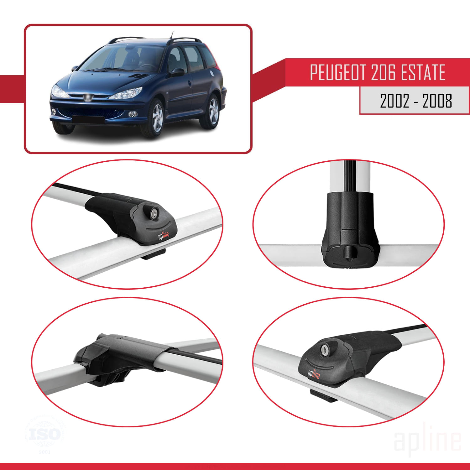 Peugeot 206 SW (T12) 2001-2008 Arası ile Uyumlu ACE-1 Model Ara Atkı Tavan Barı Gri 2 Adet - Görsel 4