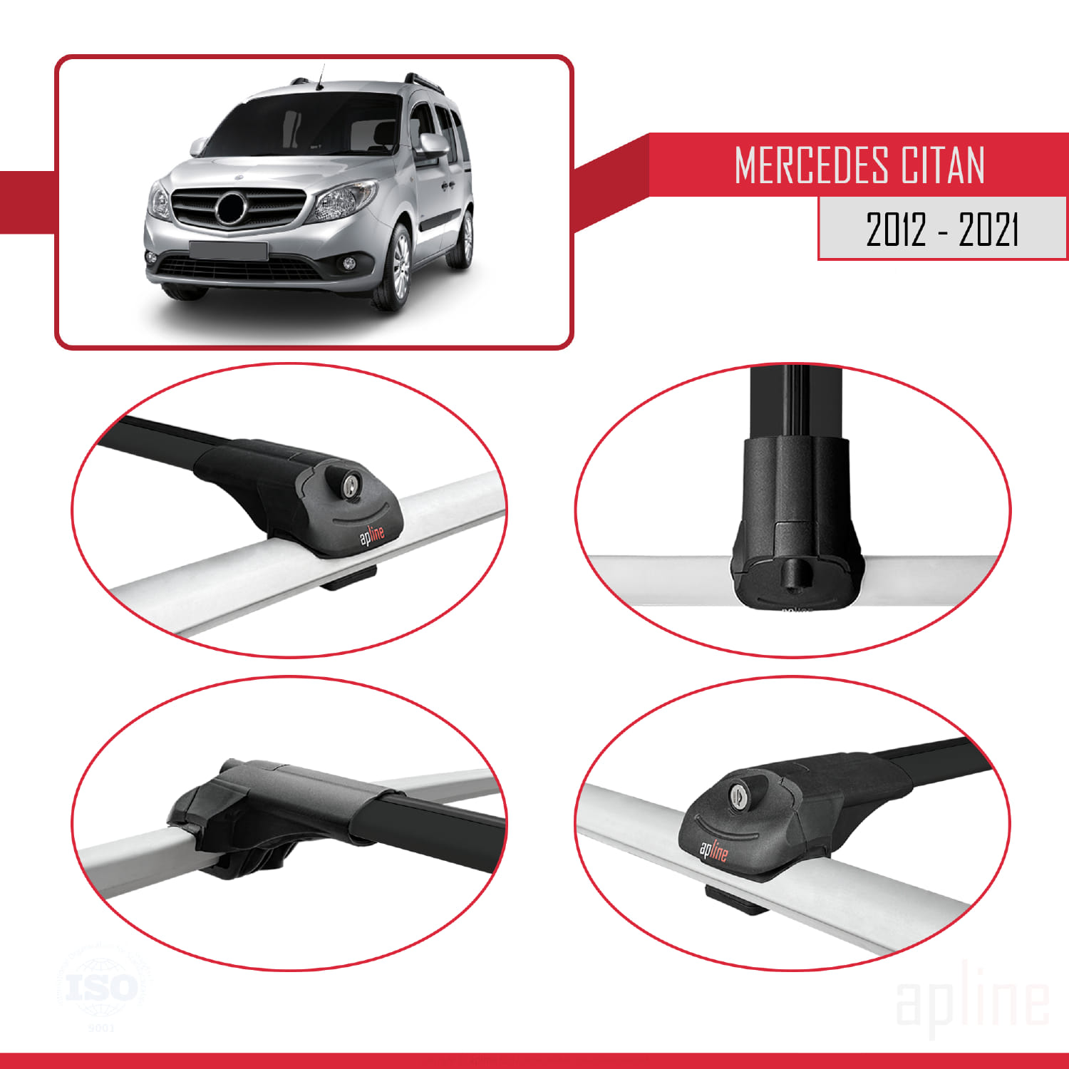 Mercedes Citan (W415) 2012-2021 Arası ile Uyumlu ACE-1 Model Ara Atkı Tavan Barı Siyah 2 Adet - Görsel 4