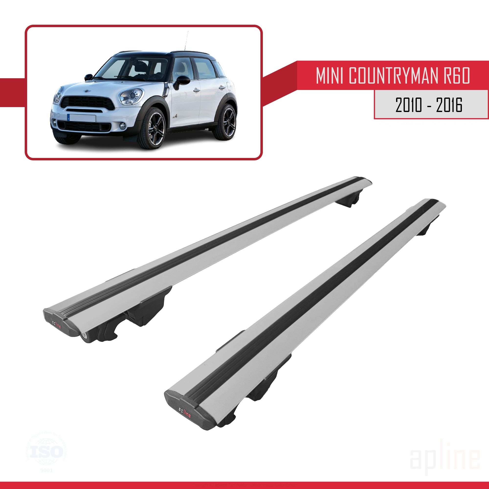 Mini Countryman (R60) 2010-2016 Arası ile Uyumlu HOOK Model Ara Atkı Tavan Barı Gri 2 Adet - Görsel 4
