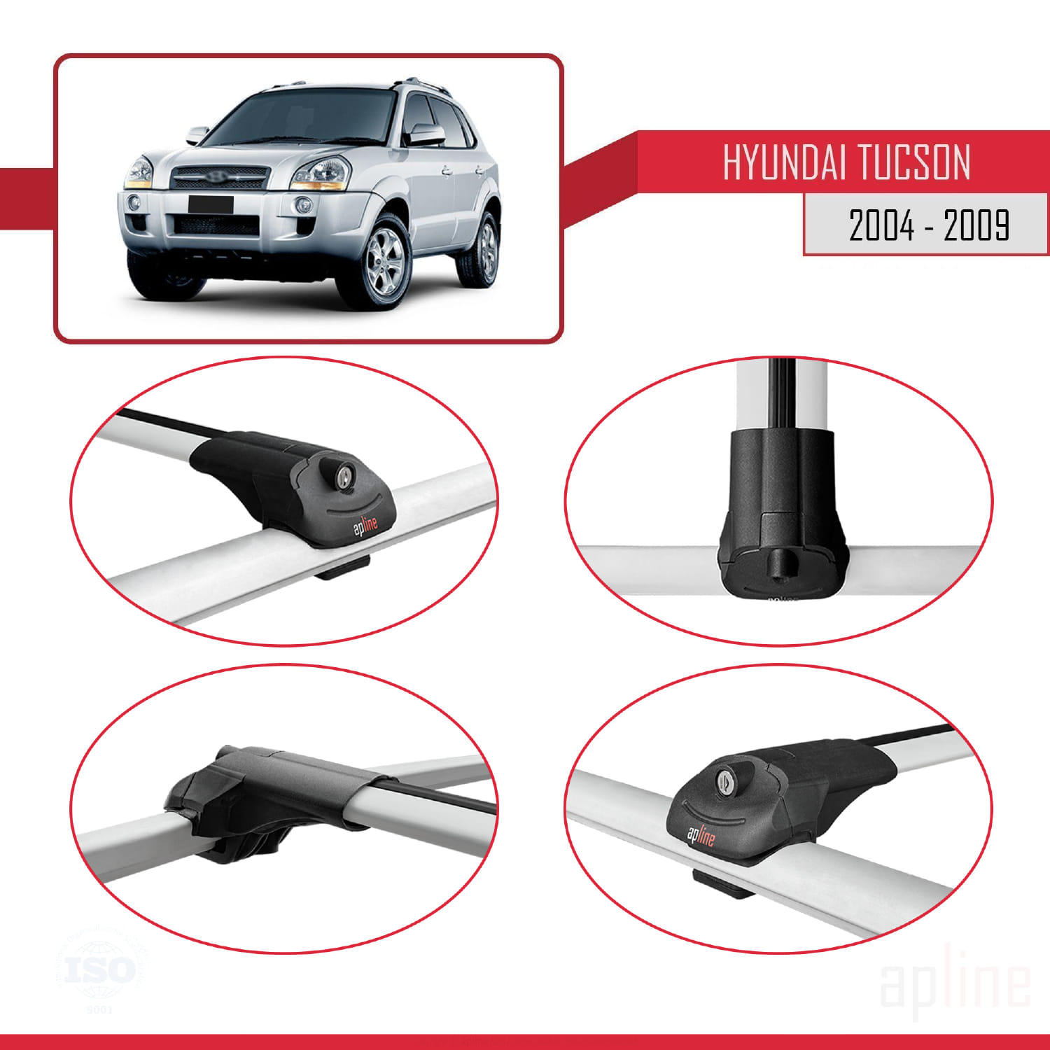 Hyundai Tucson (JM) 2004-2009 Arası ile Uyumlu ACE-1 Model Ara Atkı Tavan Barı Gri 3 Adet - Görsel 4