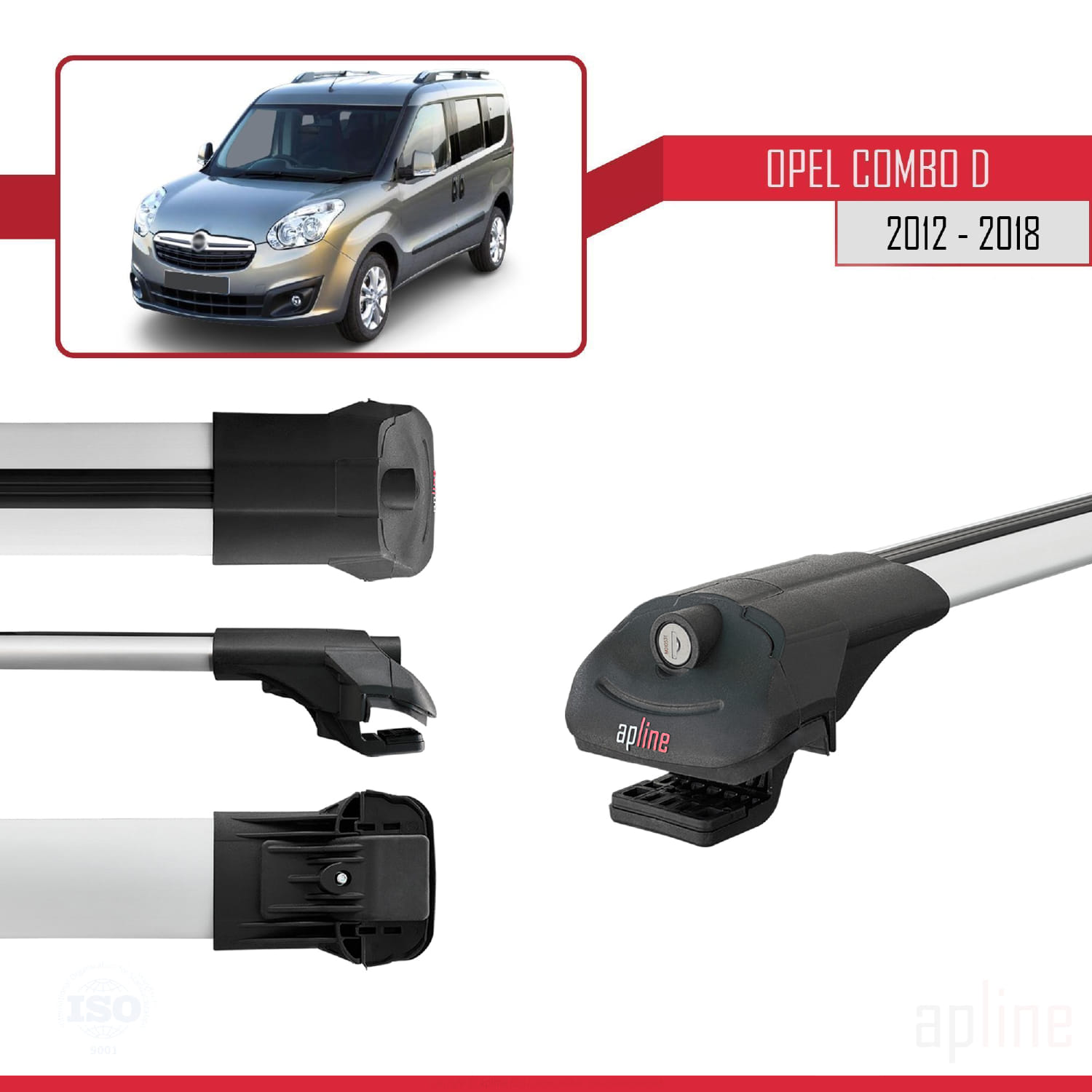 Opel Combo D 2012-2018 Arası ile Uyumlu ACE-1 Model Ara Atkı Tavan Barı Gri 3 Adet - Görsel 3
