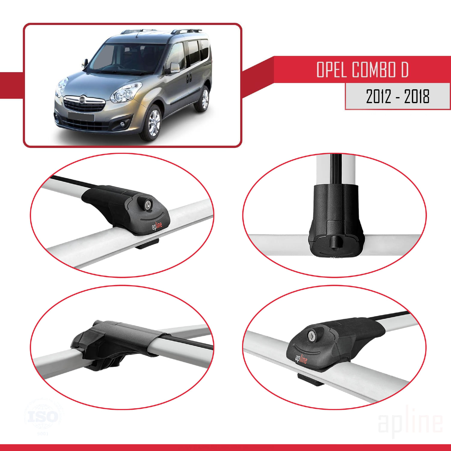 Opel Combo D 2012-2018 Arası ile Uyumlu ACE-1 Model Ara Atkı Tavan Barı Gri 3 Adet - Görsel 4