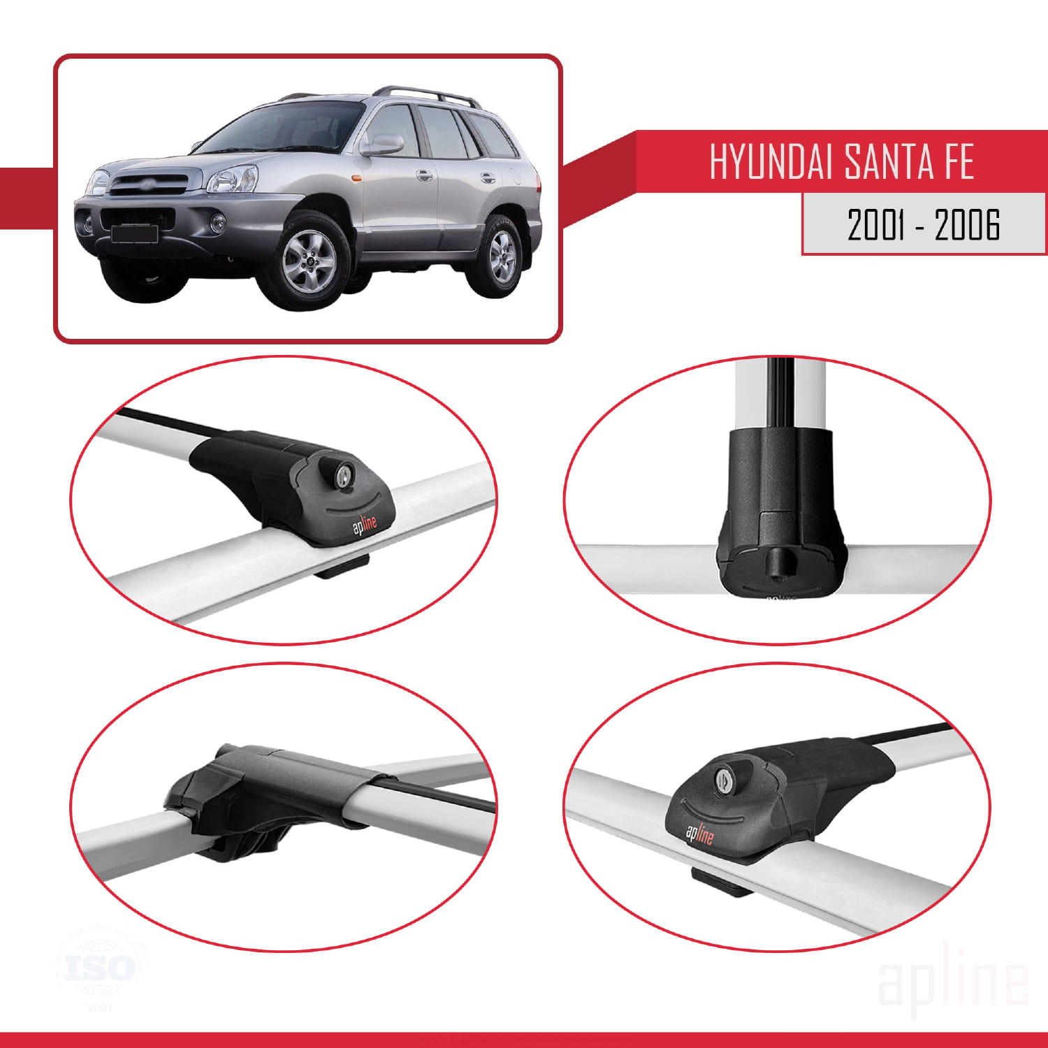 Hyundai Santa Fe (SM) 2000-2006 Arası ile Uyumlu ACE-1 Model Ara Atkı Tavan Barı Gri 3 Adet - Görsel 4