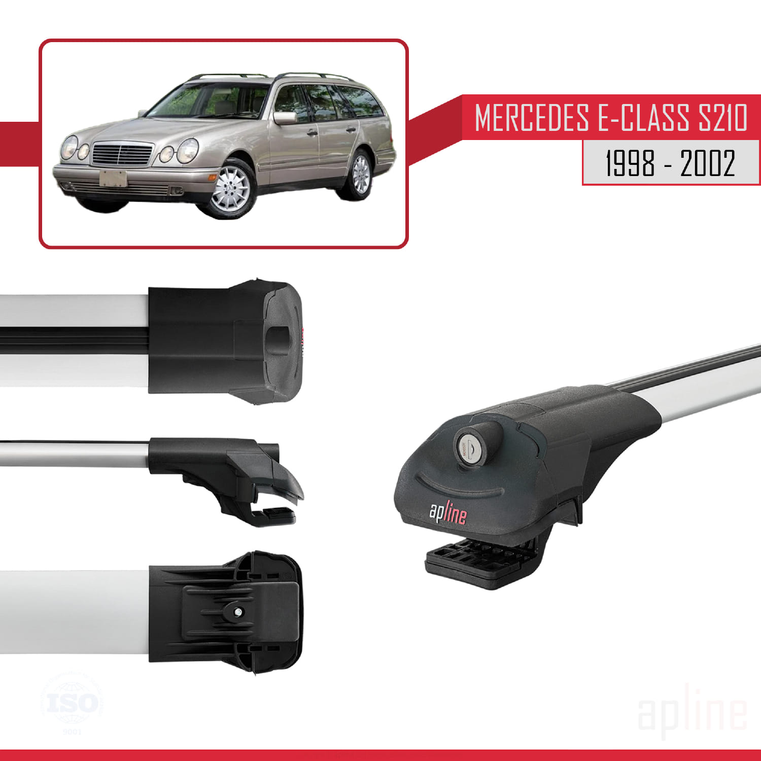 Mercedes E Class (S210) Wagon 1996-2002 Arası ile Uyumlu ACE-1 Model Ara Atkı Tavan Barı Gri 3 Adet - Görsel 3