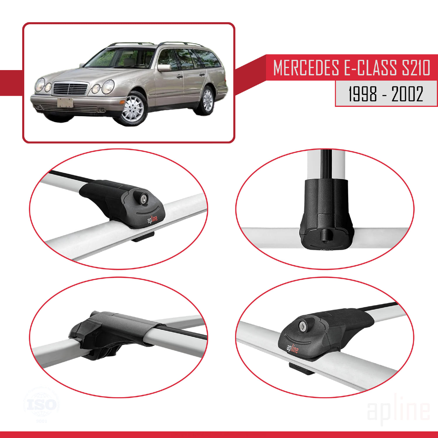 Mercedes E Class (S210) Wagon 1996-2002 Arası ile Uyumlu ACE-1 Model Ara Atkı Tavan Barı Gri 3 Adet - Görsel 4