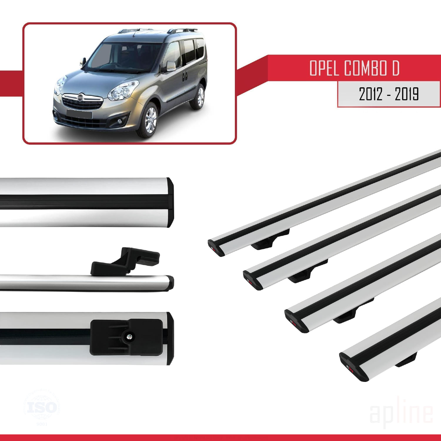Opel Combo D 2012-2018 Arası ile Uyumlu BASIC Model Ara Atkı Tavan Barı Gri 4 Adet - Görsel 3