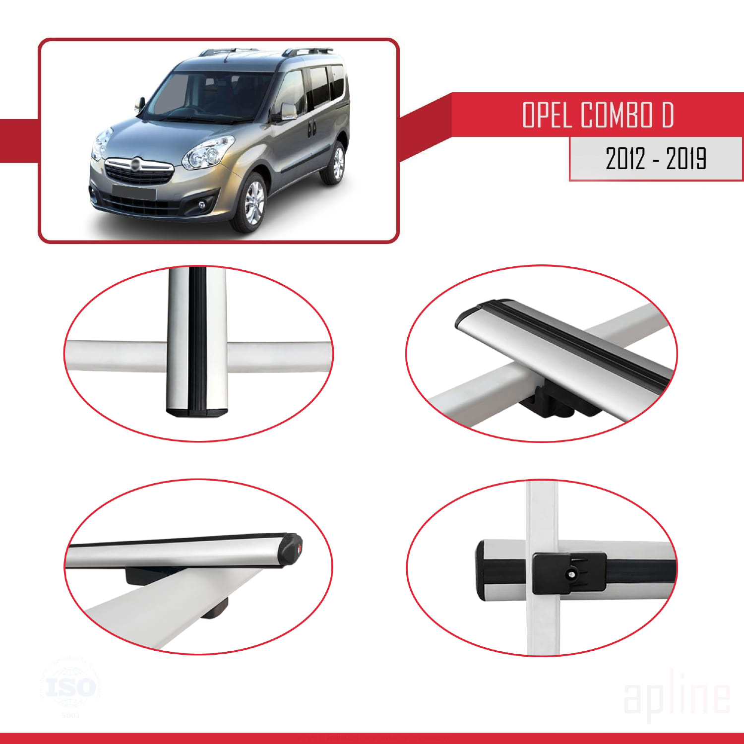 Opel Combo D 2012-2018 Arası ile Uyumlu BASIC Model Ara Atkı Tavan Barı Gri 4 Adet - Görsel 4