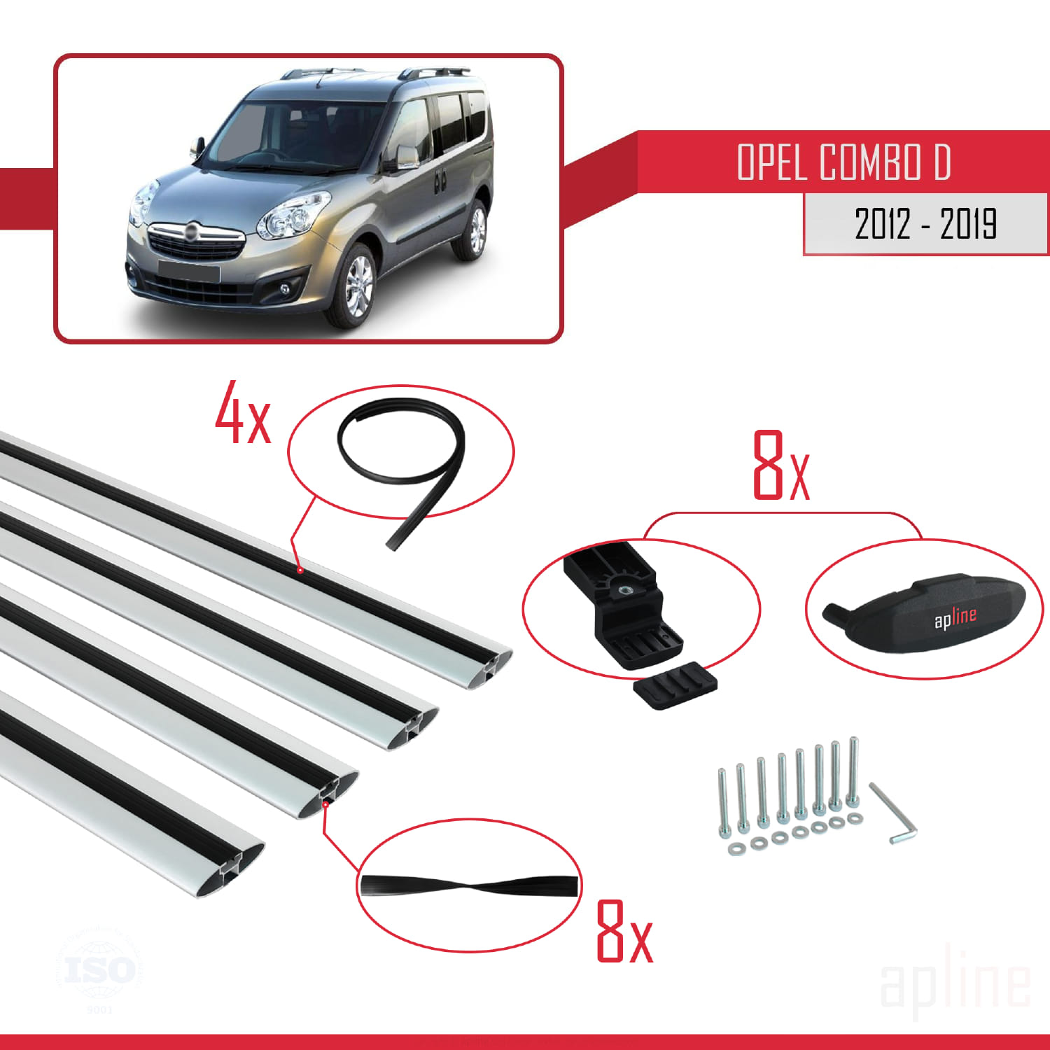 Opel Combo D 2012-2018 Arası ile Uyumlu BASIC Model Ara Atkı Tavan Barı Gri 4 Adet - Görsel 6