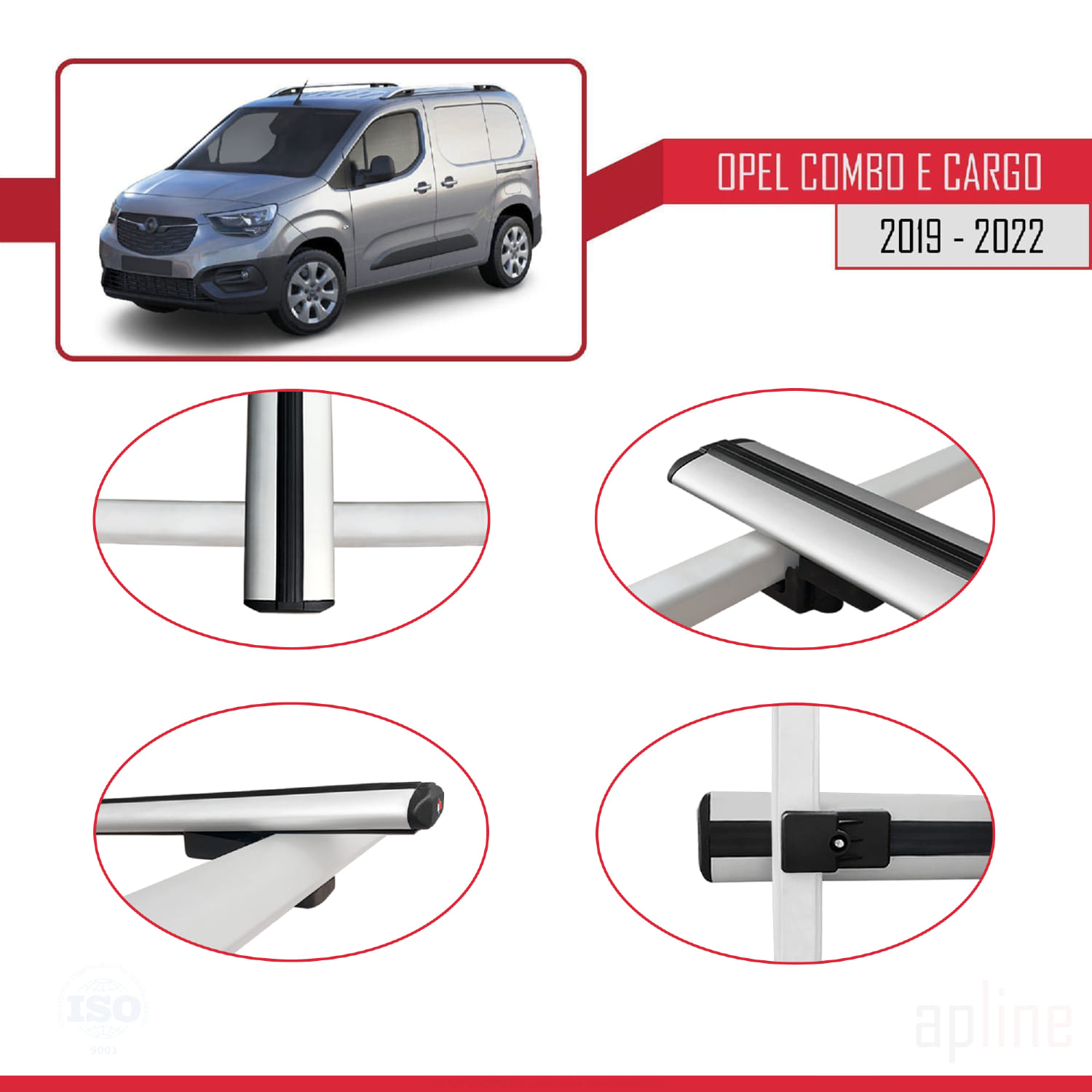 Opel Combo E Cargo 2019-2022 Arası ile Uyumlu BASIC Model Ara Atkı Tavan Barı Gri 4 Adet - Görsel 4