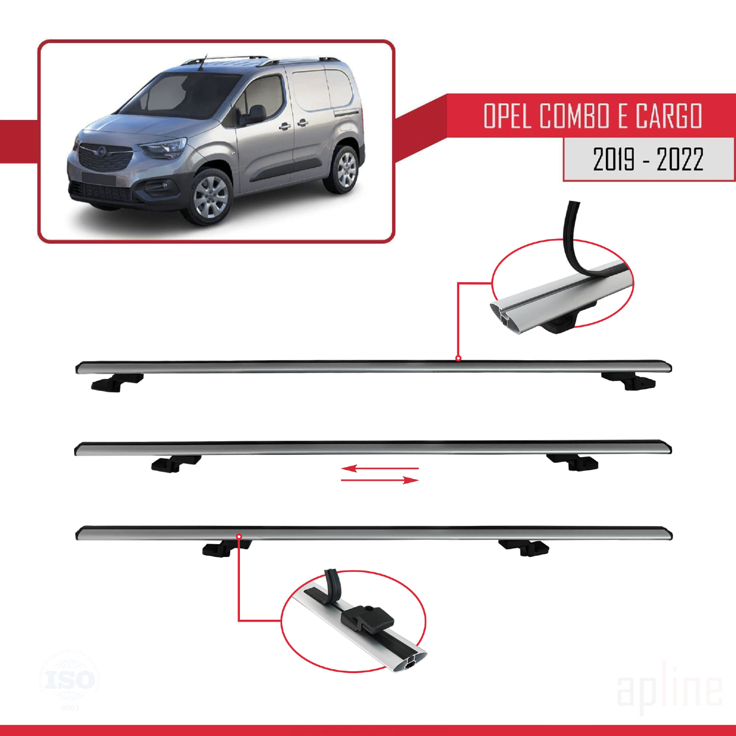Opel Combo E Cargo 2019-2022 Arası ile Uyumlu BASIC Model Ara Atkı Tavan Barı Gri 4 Adet - Görsel 5