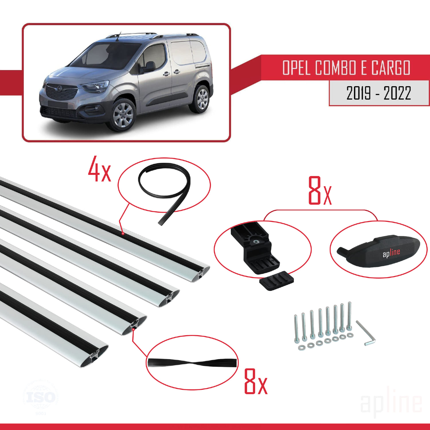 Opel Combo E Cargo 2019-2022 Arası ile Uyumlu BASIC Model Ara Atkı Tavan Barı Gri 4 Adet - Görsel 6