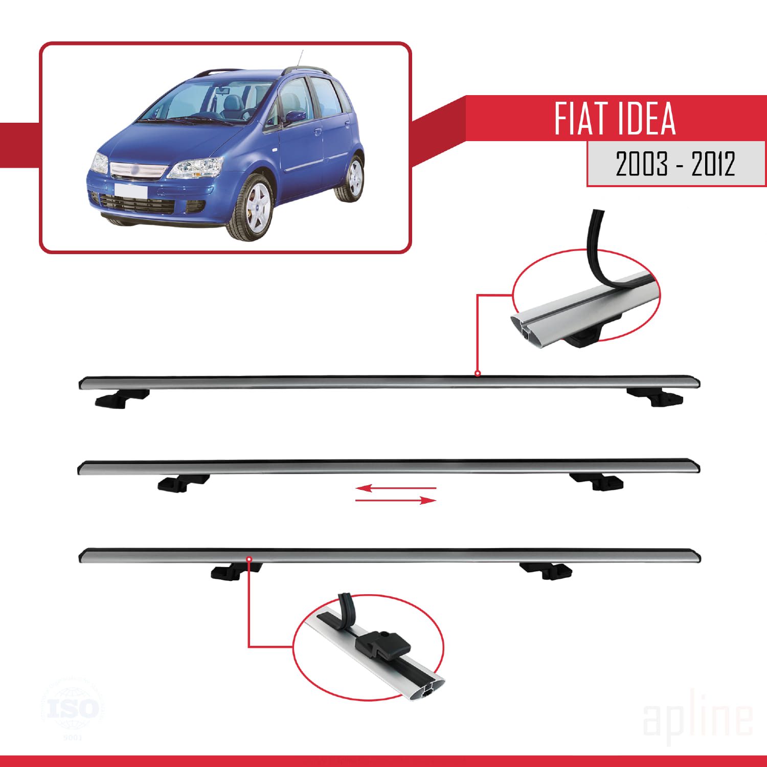 Fiat Idea 2003-2012 Arası ile Uyumlu BASIC Model Ara Atkı Tavan Barı Gri 3 Adet - Görsel 5