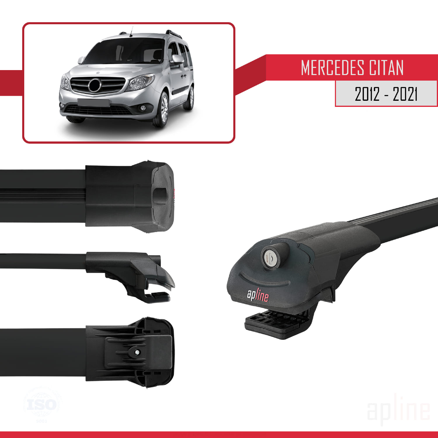 Mercedes Citan (W415) 2012-2021 Arası ile Uyumlu ACE-1 Model Ara Atkı Tavan Barı Siyah 3 Adet - Görsel 3