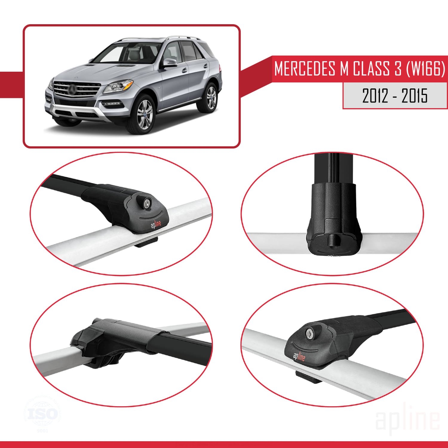 Mercedes M Class 2 (W164) Post-Facelift 2007-2011 Arası ile Uyumlu ACE-1 Model Ara Atkı Tavan Barı Siyah 2 Adet - Görsel 4