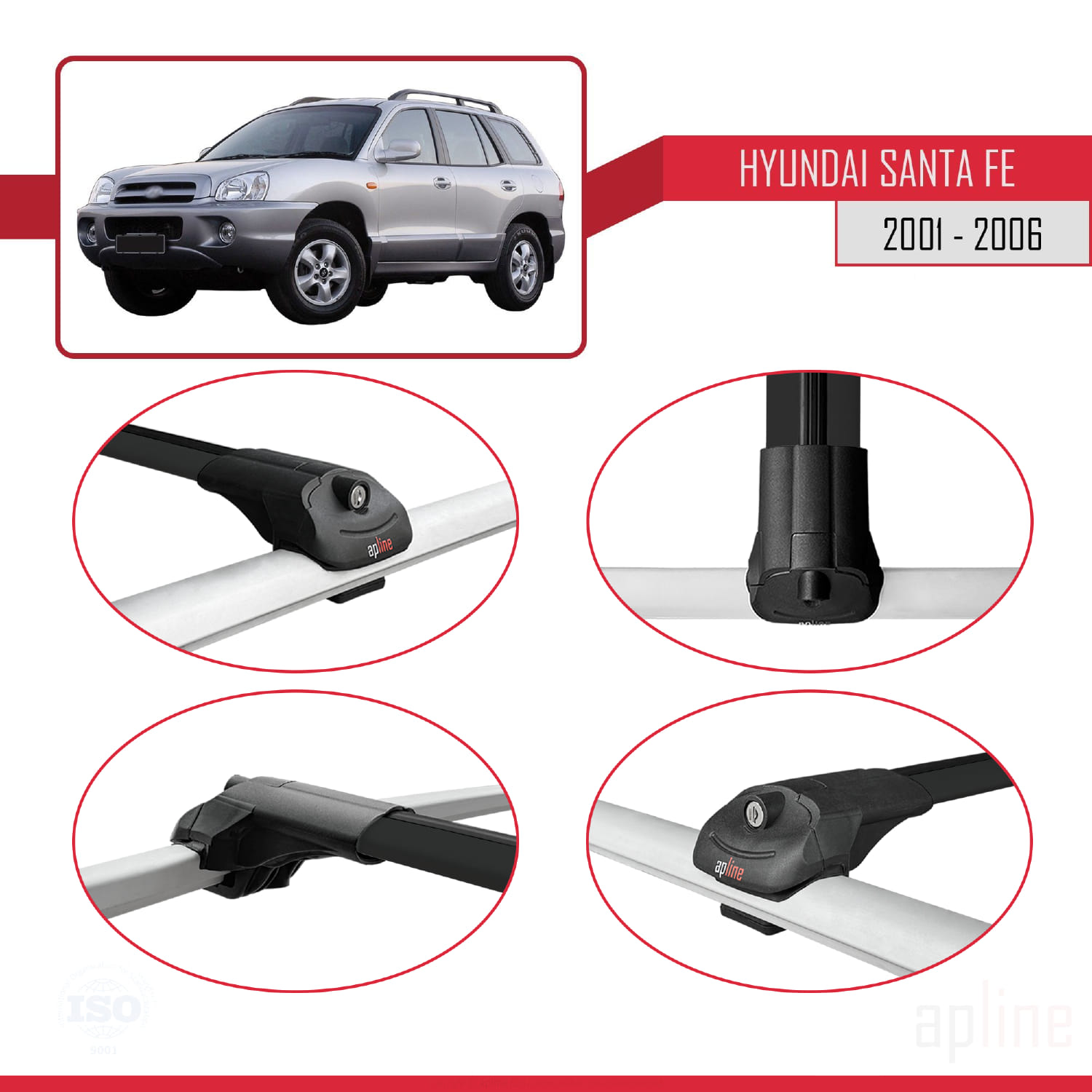 Hyundai Santa Fe (SM) 2000-2006 Arası ile Uyumlu ACE-1 Model Ara Atkı Tavan Barı Siyah 3 Adet - Görsel 4