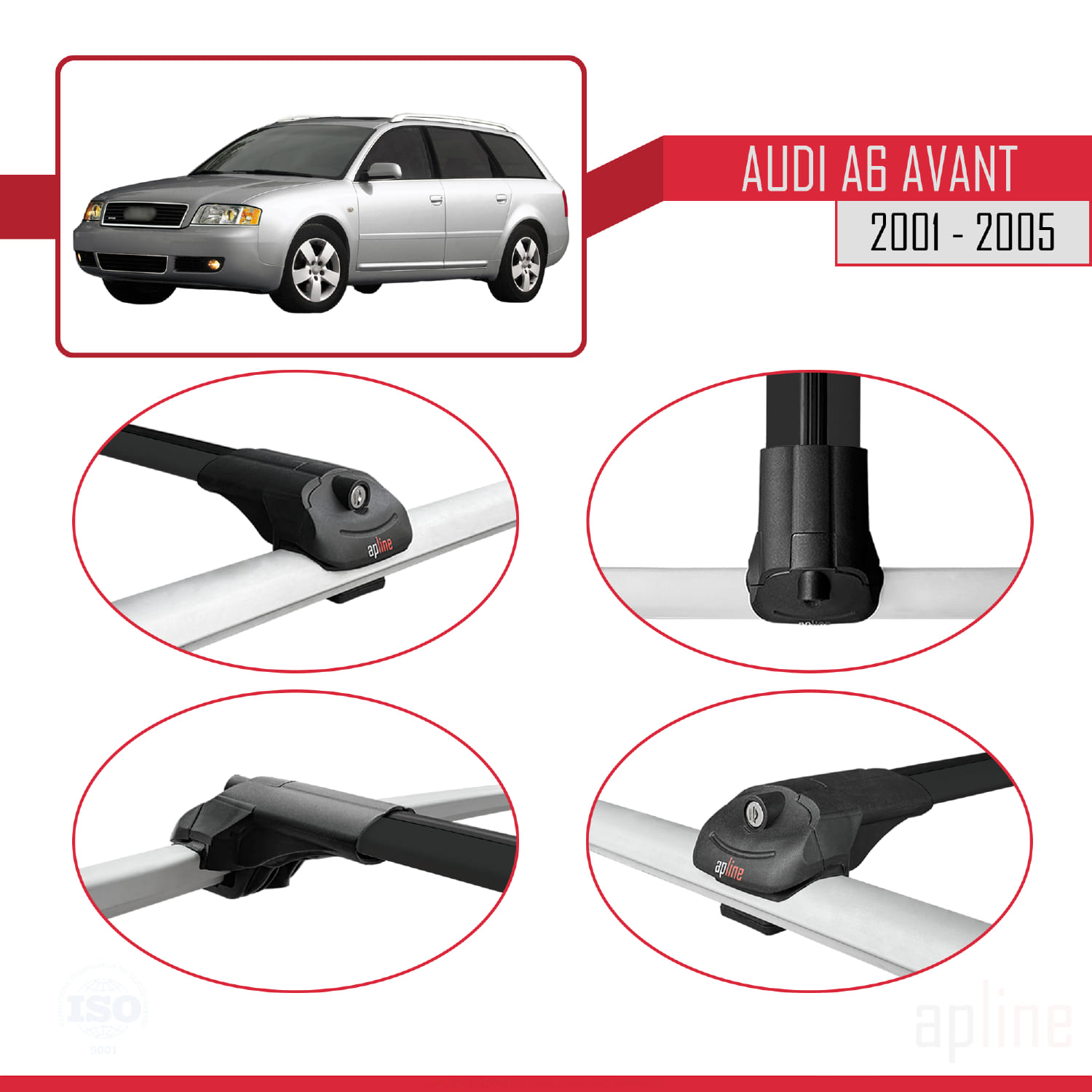 Audi A6 (C5) Avant 1999-2005 Arası ile Uyumlu ACE-1 Model Ara Atkı Tavan Barı Siyah 3 Adet - Görsel 4