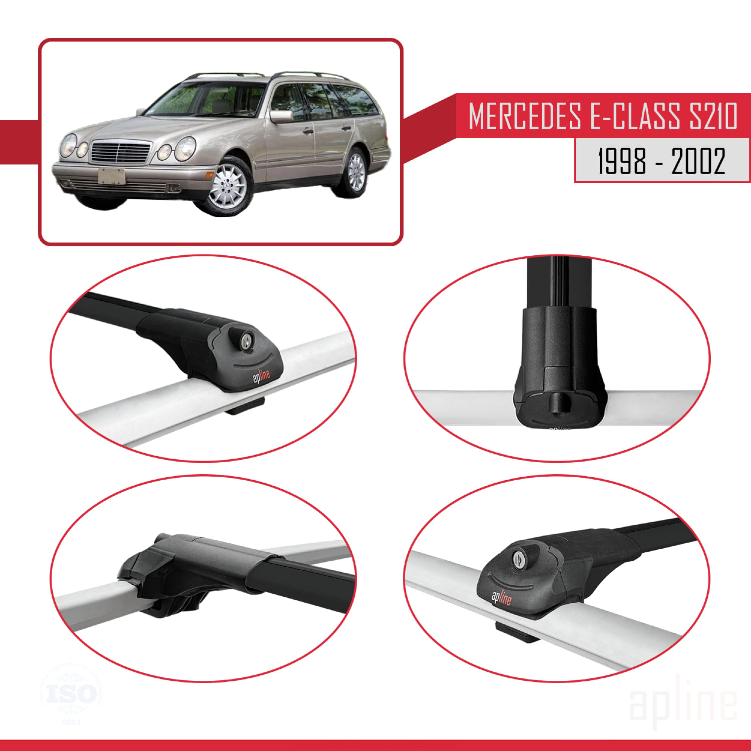 Mercedes E Class (S210) Wagon 1996-2002 Arası ile Uyumlu ACE-1 Model Ara Atkı Tavan Barı Siyah 3 Adet - Görsel 4