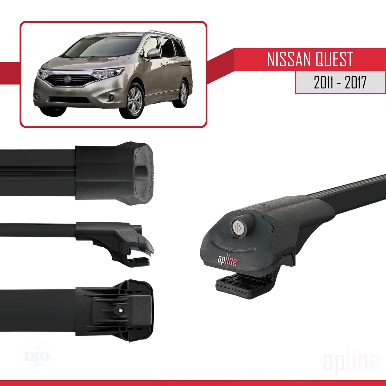 Nissan Quest (RE52) 2011-2017 Arası ile Uyumlu ACE-1 Model Ara Atkı Tavan Barı Siyah 4 Adet - Görsel 3