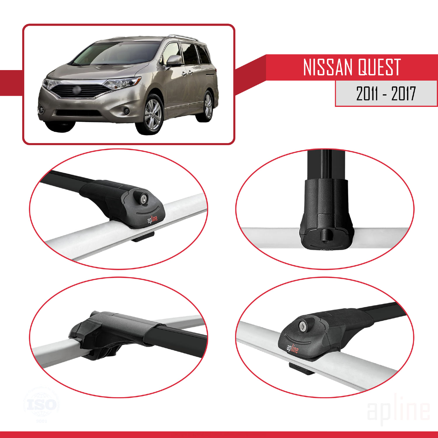 Nissan Quest (RE52) 2011-2017 Arası ile Uyumlu ACE-1 Model Ara Atkı Tavan Barı Siyah 4 Adet - Görsel 4