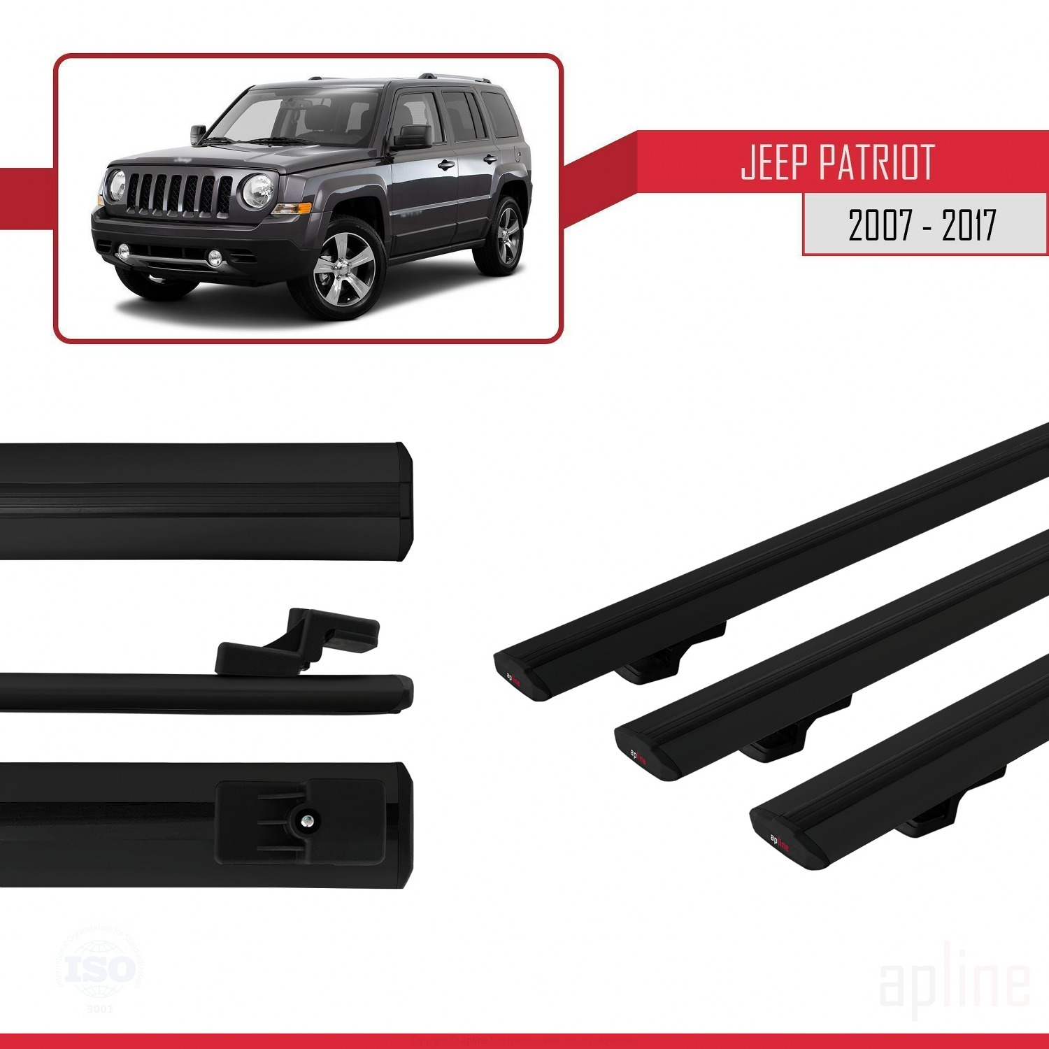 Jeep Patriot 2007-2017 Arası ile Uyumlu BASIC Model Ara Atkı Tavan Barı Siyah 3 Adet - Görsel 3