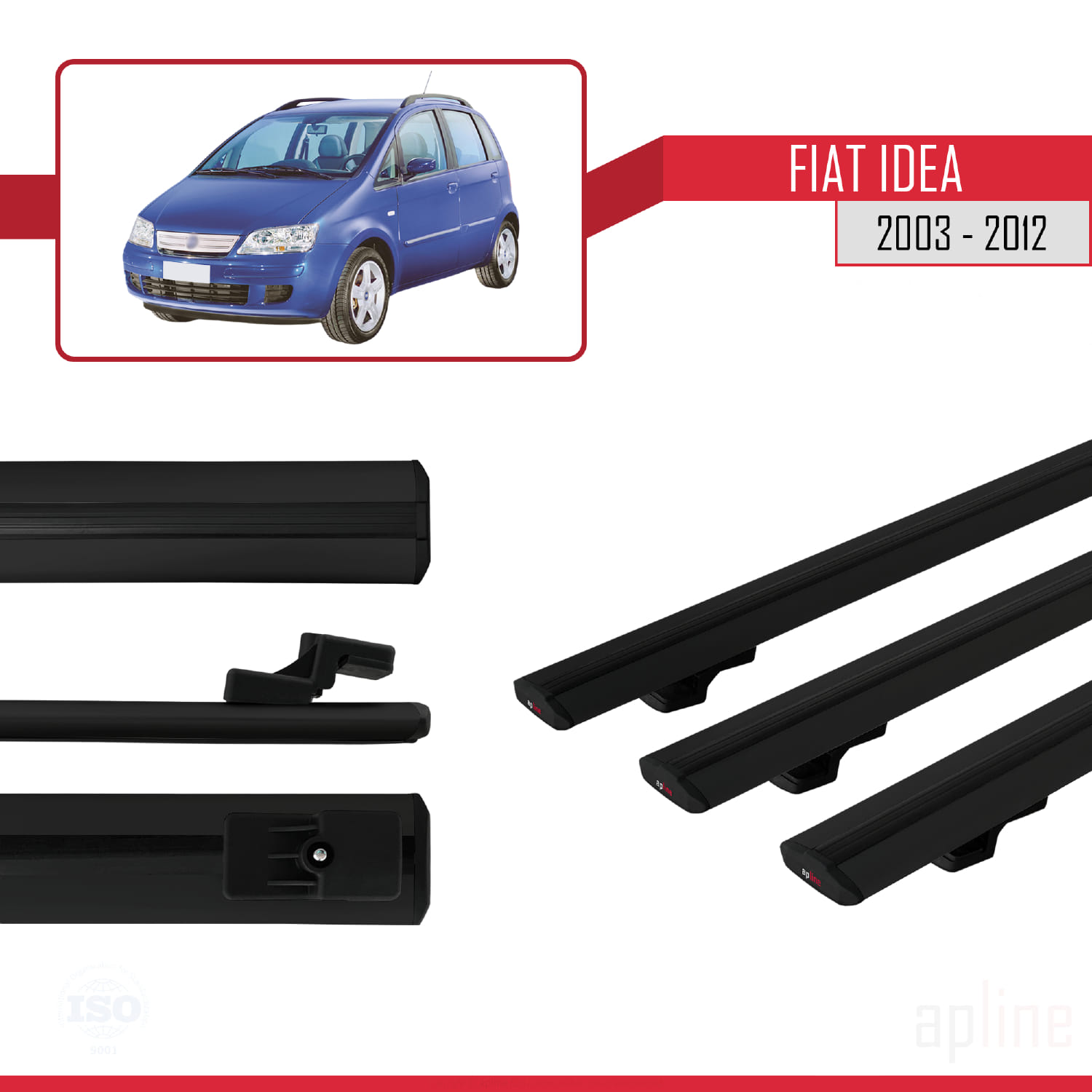 Fiat Idea 2003-2012 Arası ile Uyumlu BASIC Model Ara Atkı Tavan Barı Siyah 3 Adet - Görsel 3