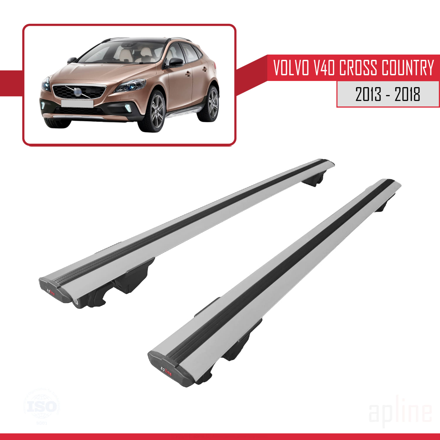 Volvo V40 Cross Country 2013-2019 Arası ile Uyumlu HOOK Model Ara Atkı Tavan Barı Gri 2 Adet - Görsel 4