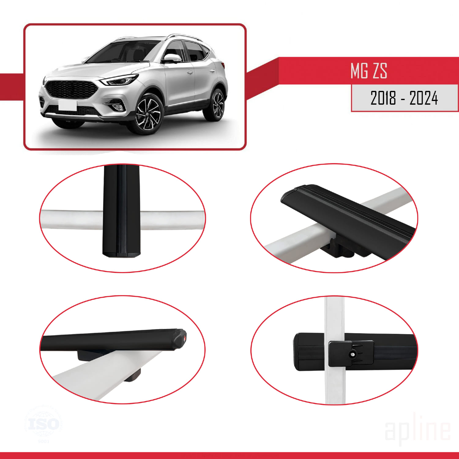 MG ZS 2018 -2026 Arası ile Uyumlu BASIC Model Ara Atkı Tavan Barı Siyah 2 Adet - Görsel 4