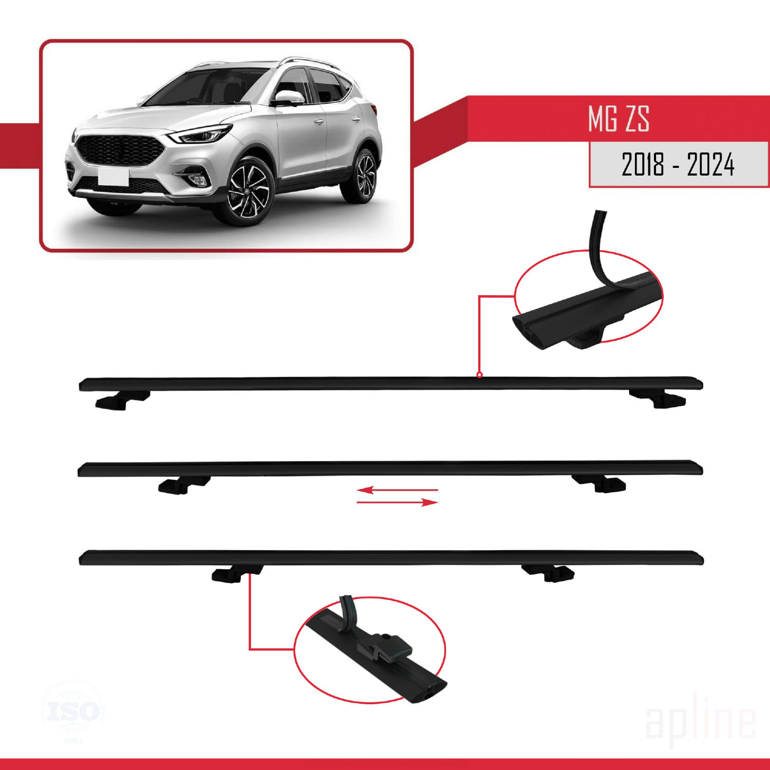 MG ZS 2018 -2026 Arası ile Uyumlu BASIC Model Ara Atkı Tavan Barı Siyah 2 Adet - Görsel 5