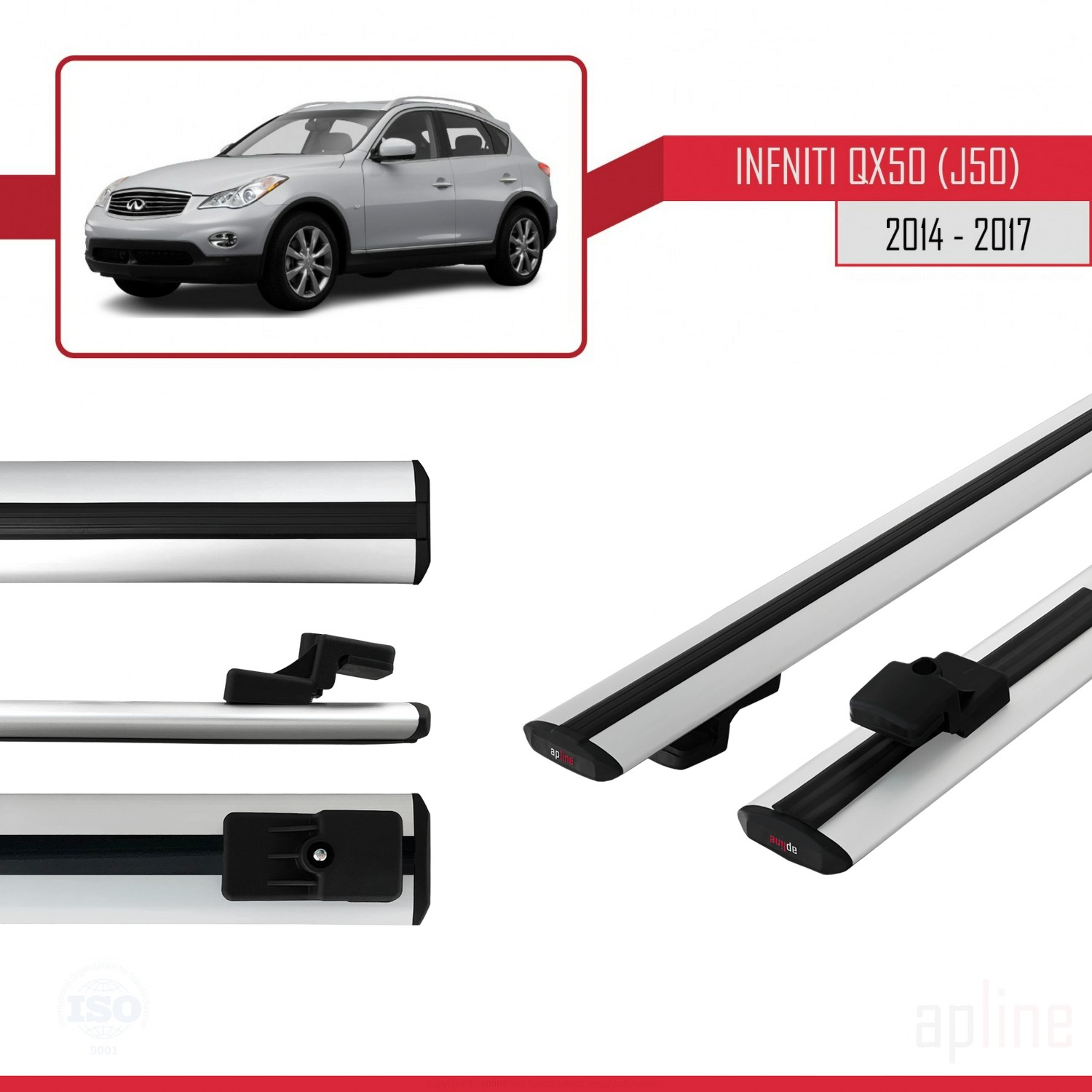 Infiniti QX50 (J50) 2014-2017 Arası ile Uyumlu BASIC Model Ara Atkı Tavan Barı Gri 2 Adet - Görsel 3