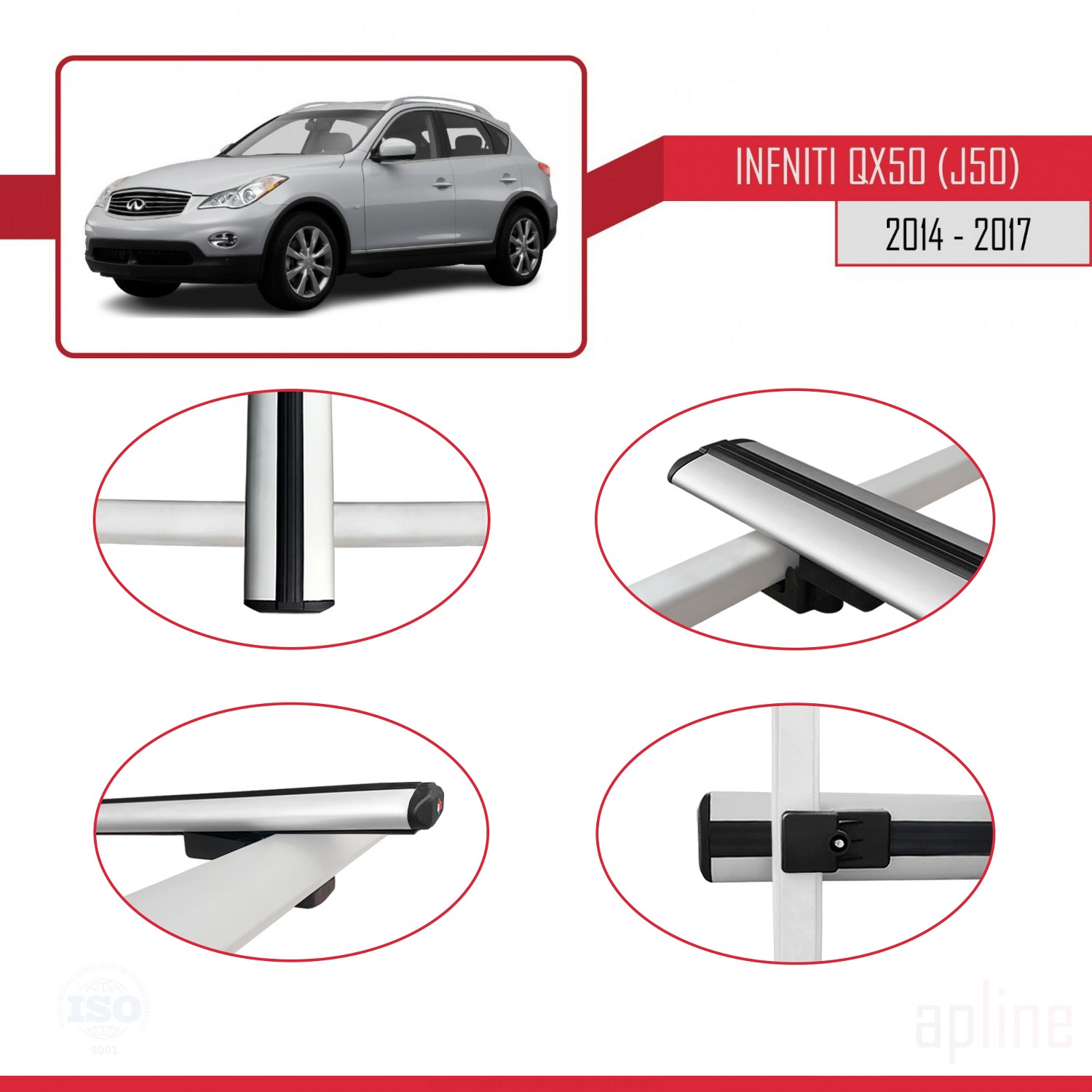 Infiniti QX50 (J50) 2014-2017 Arası ile Uyumlu BASIC Model Ara Atkı Tavan Barı Gri 2 Adet - Görsel 4