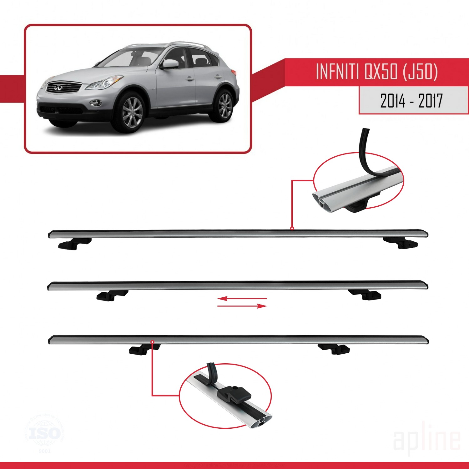 Infiniti QX50 (J50) 2014-2017 Arası ile Uyumlu BASIC Model Ara Atkı Tavan Barı Gri 2 Adet - Görsel 5