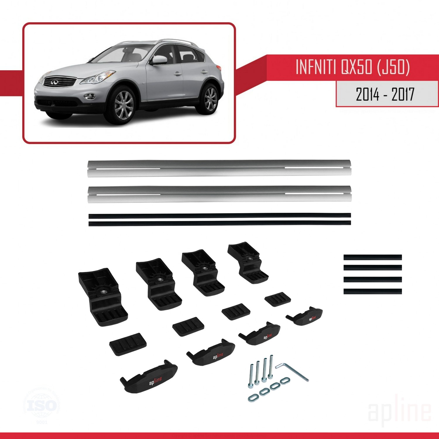 Infiniti QX50 (J50) 2014-2017 Arası ile Uyumlu BASIC Model Ara Atkı Tavan Barı Gri 2 Adet - Görsel 6