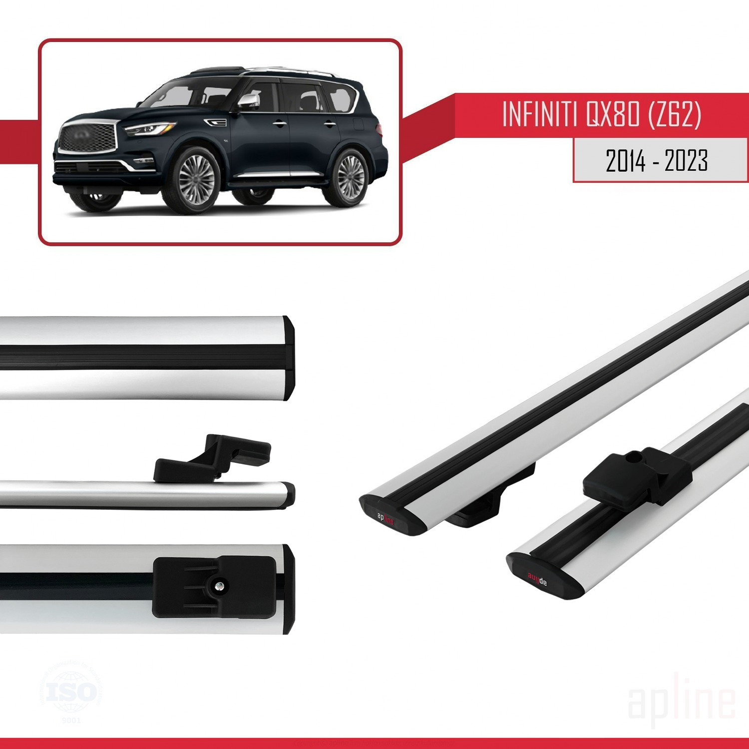 Infiniti QX80 (Z62) 2014-2023 Arası ile Uyumlu BASIC Model Ara Atkı Tavan Barı Gri 2 Adet - Görsel 3