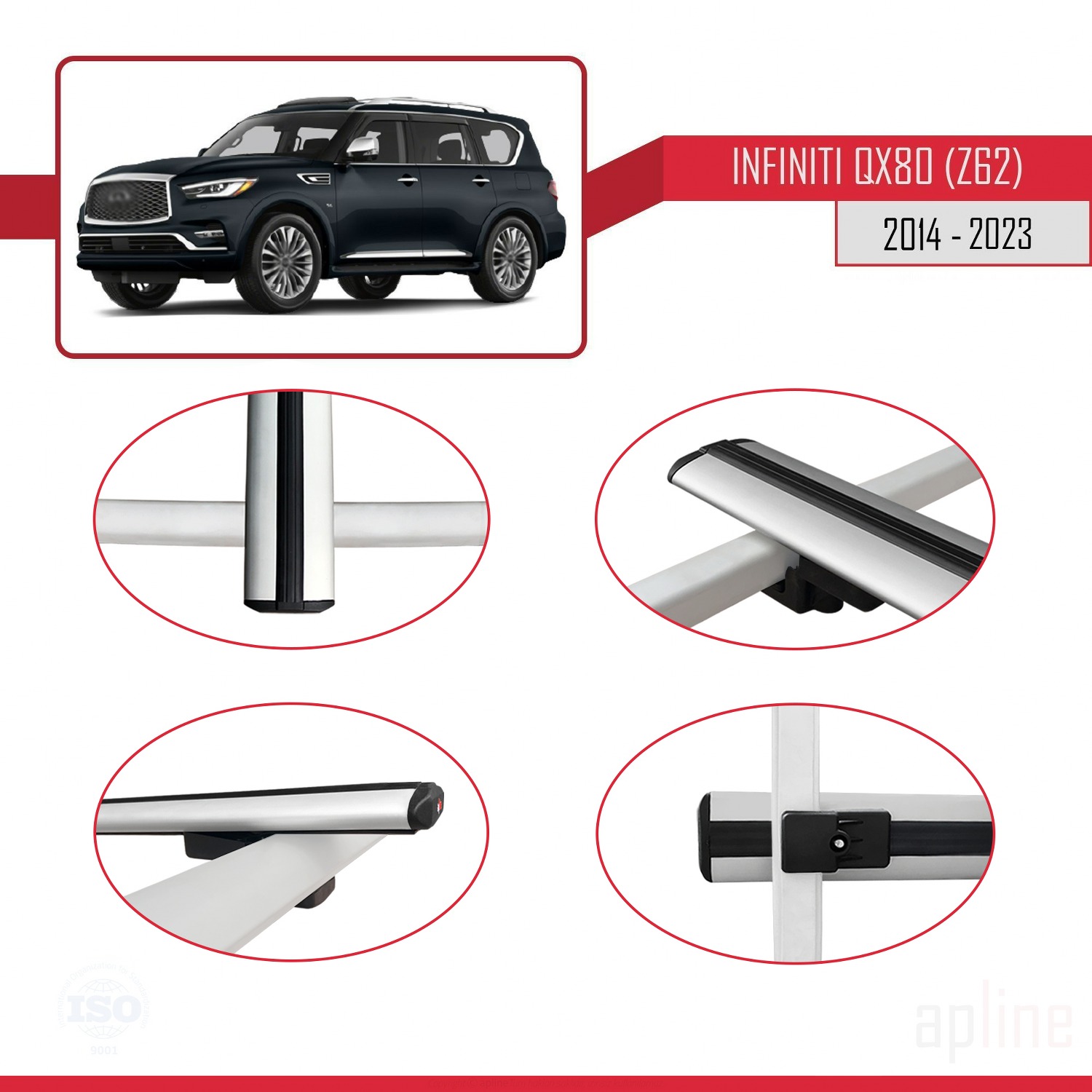 Infiniti QX80 (Z62) 2014-2023 Arası ile Uyumlu BASIC Model Ara Atkı Tavan Barı Gri 2 Adet - Görsel 4
