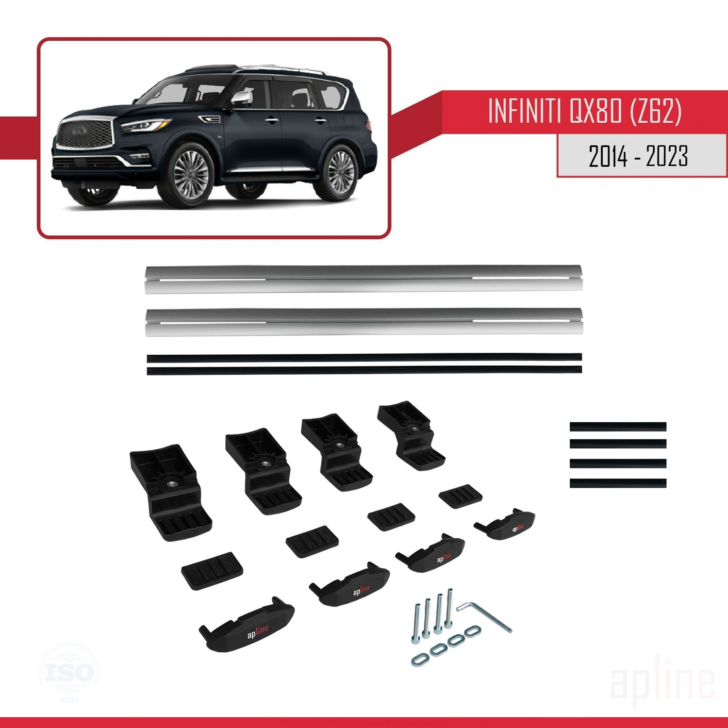 Infiniti QX80 (Z62) 2014-2023 Arası ile Uyumlu BASIC Model Ara Atkı Tavan Barı Gri 2 Adet - Görsel 6