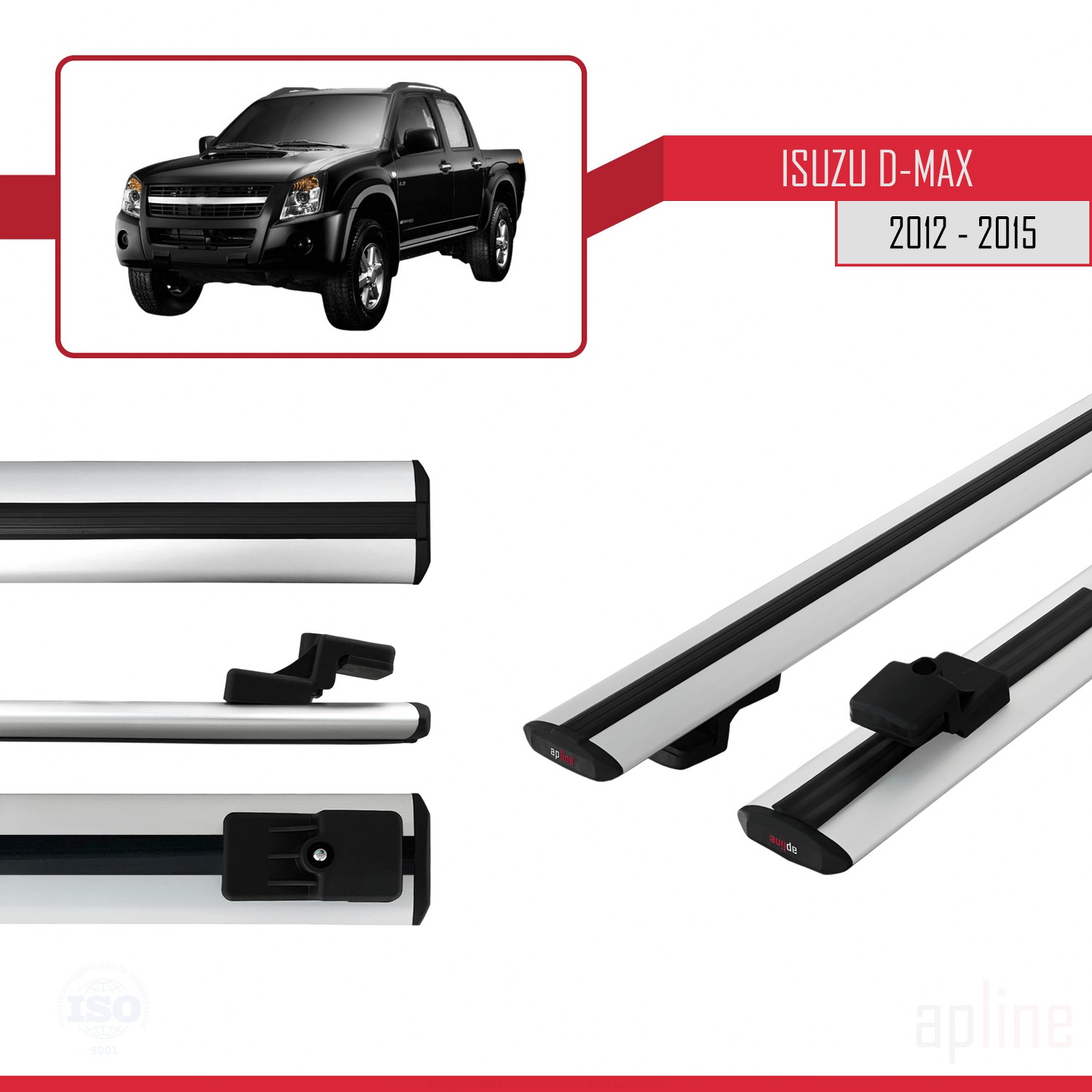 Isuzu D-Max 2 (RT50) Pre-Facelift 2012-2015 Arası ile Uyumlu BASIC Model Ara Atkı Tavan Barı Gri 2 Adet - Görsel 3