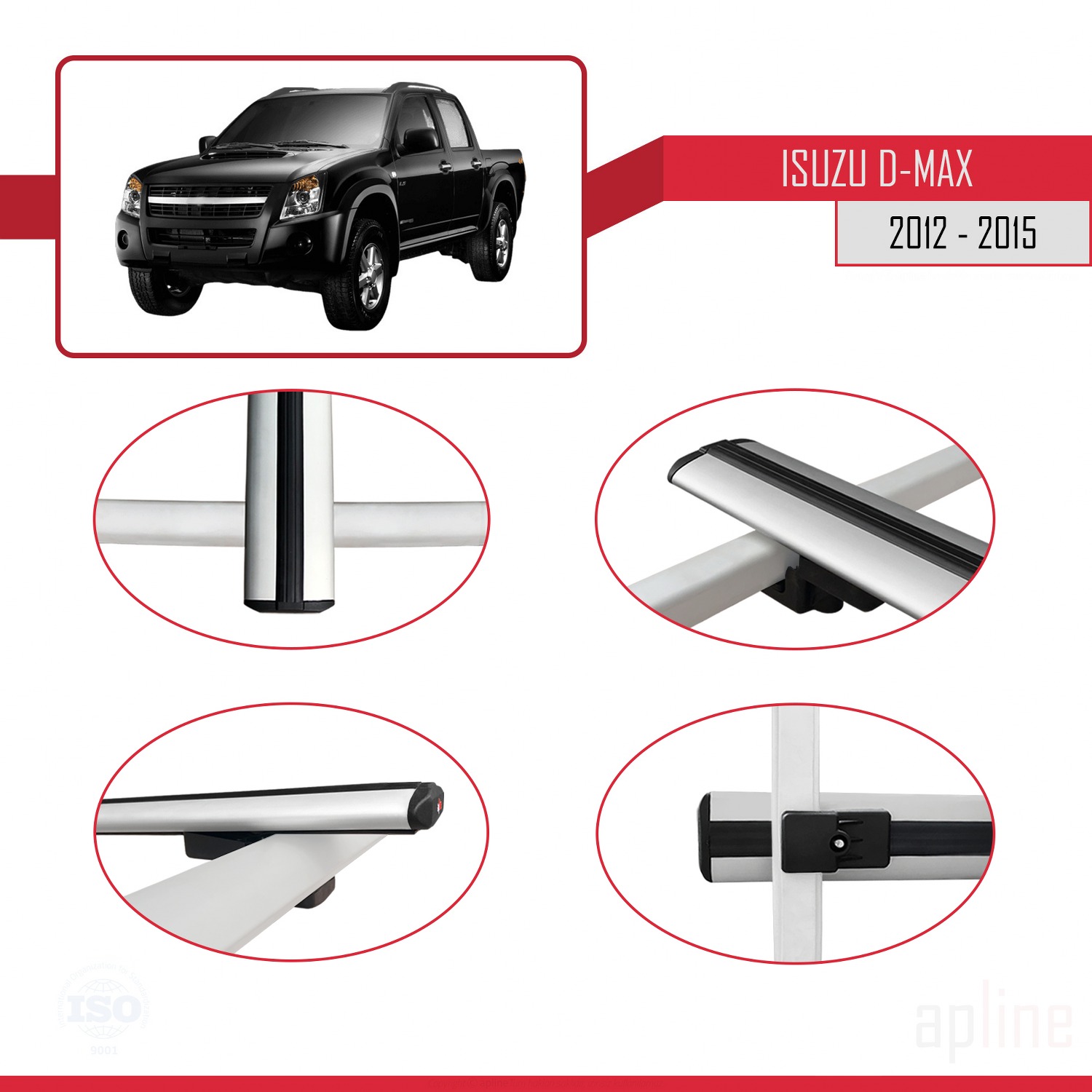 Isuzu D-Max 2 (RT50) Pre-Facelift 2012-2015 Arası ile Uyumlu BASIC Model Ara Atkı Tavan Barı Gri 2 Adet - Görsel 4