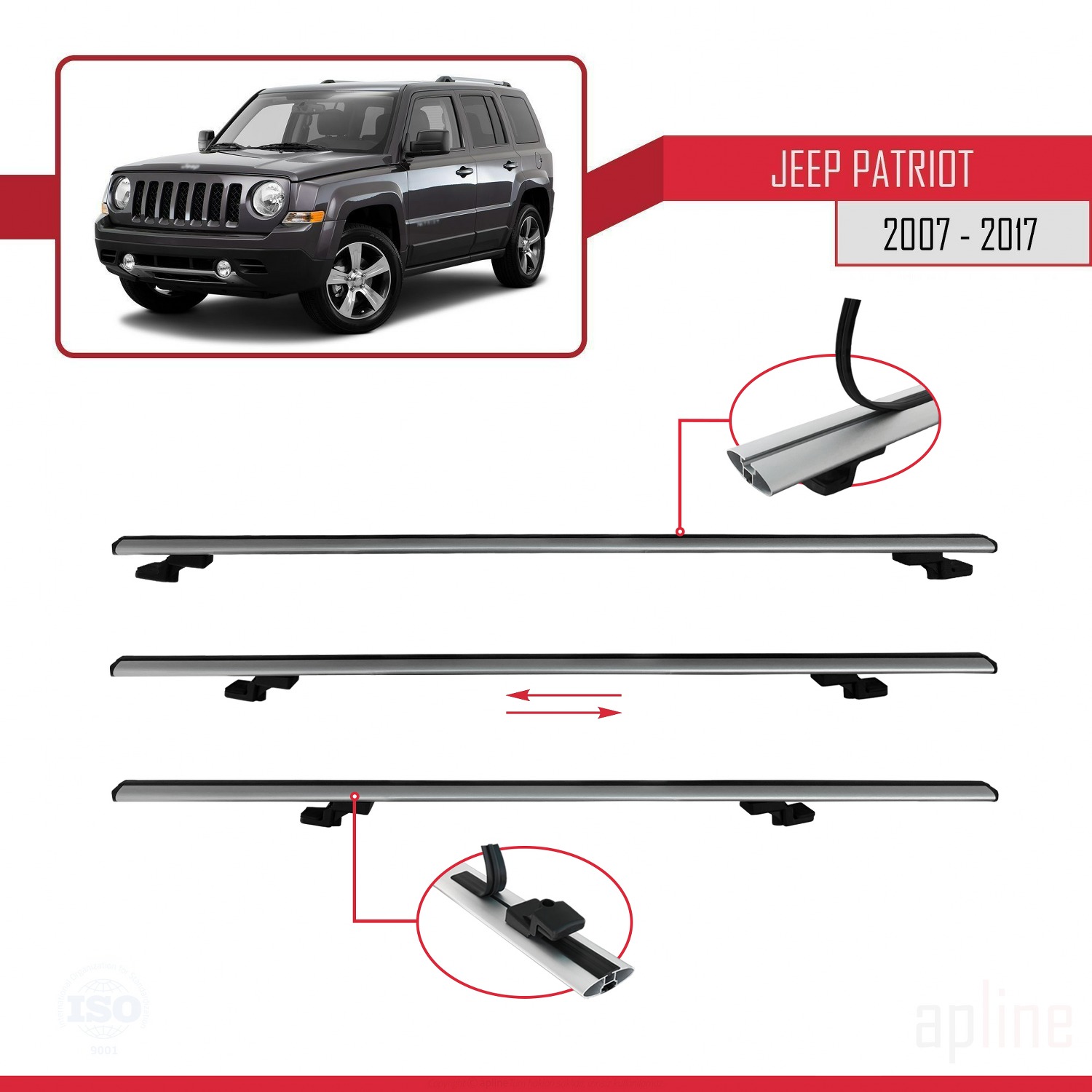 Jeep Patriot 2007-2017 Arası ile Uyumlu BASIC Model Ara Atkı Tavan Barı Gri 2 Adet - Görsel 5