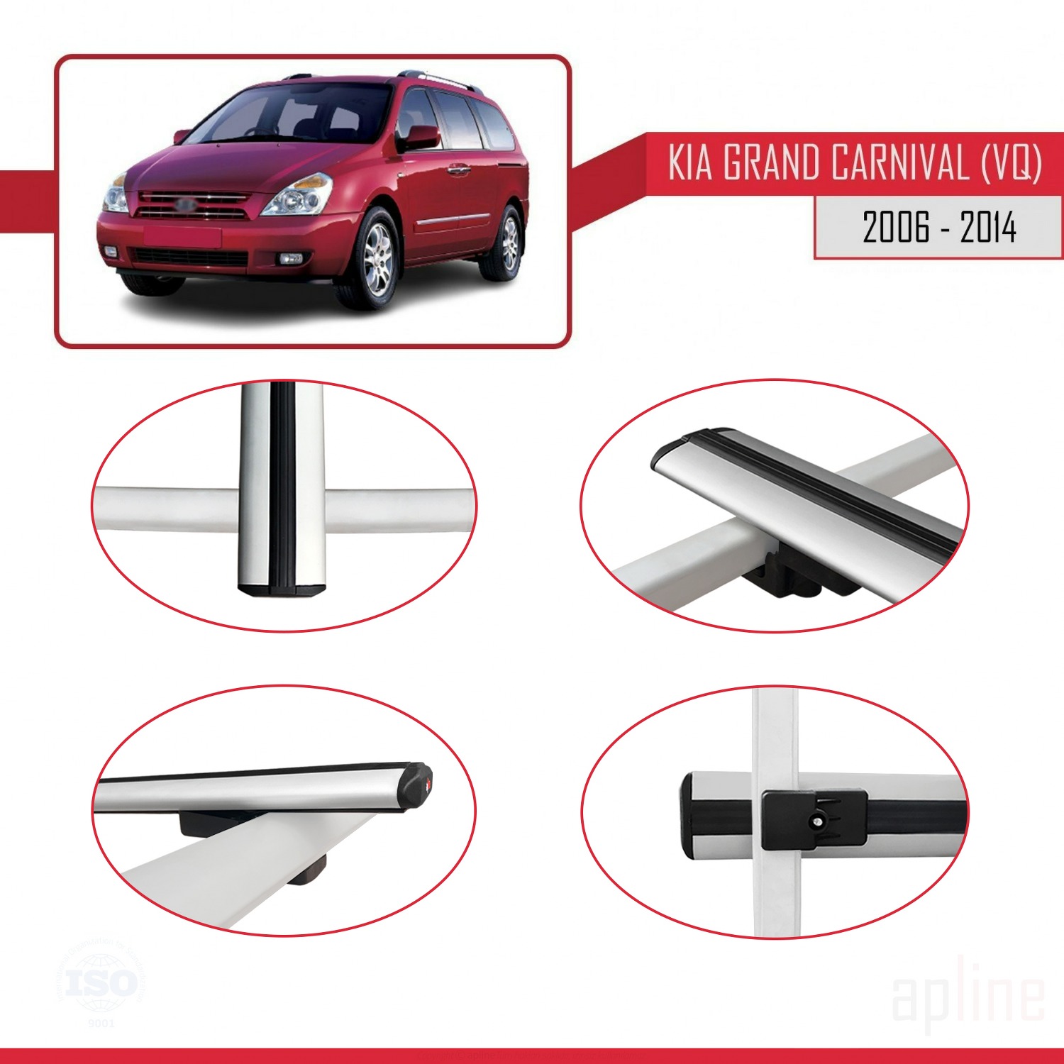 Kia Carnival 2 (VQ) 2006-2014 Arası ile Uyumlu BASIC Model Ara Atkı Tavan Barı Gri 2 Adet - Görsel 4