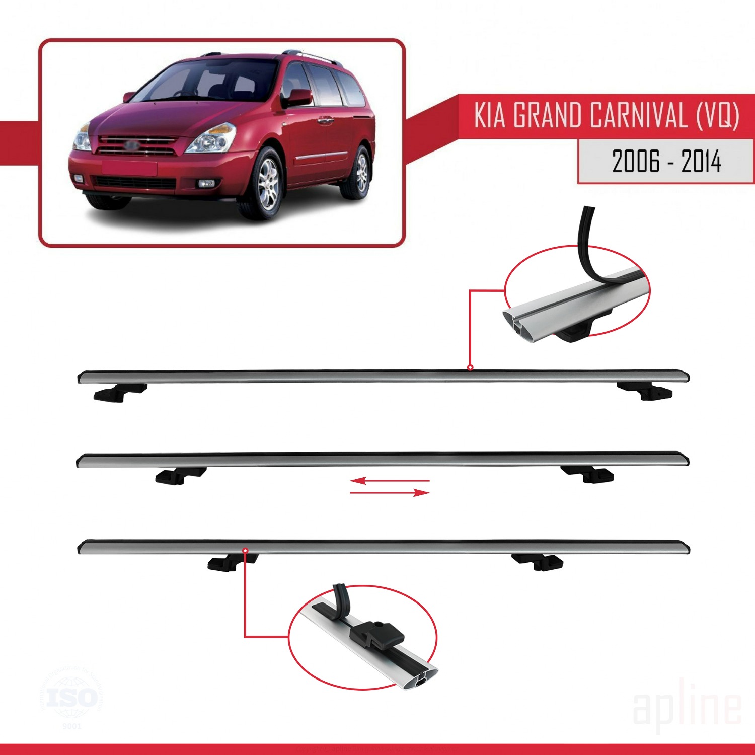 Kia Carnival 2 (VQ) 2006-2014 Arası ile Uyumlu BASIC Model Ara Atkı Tavan Barı Gri 2 Adet - Görsel 5