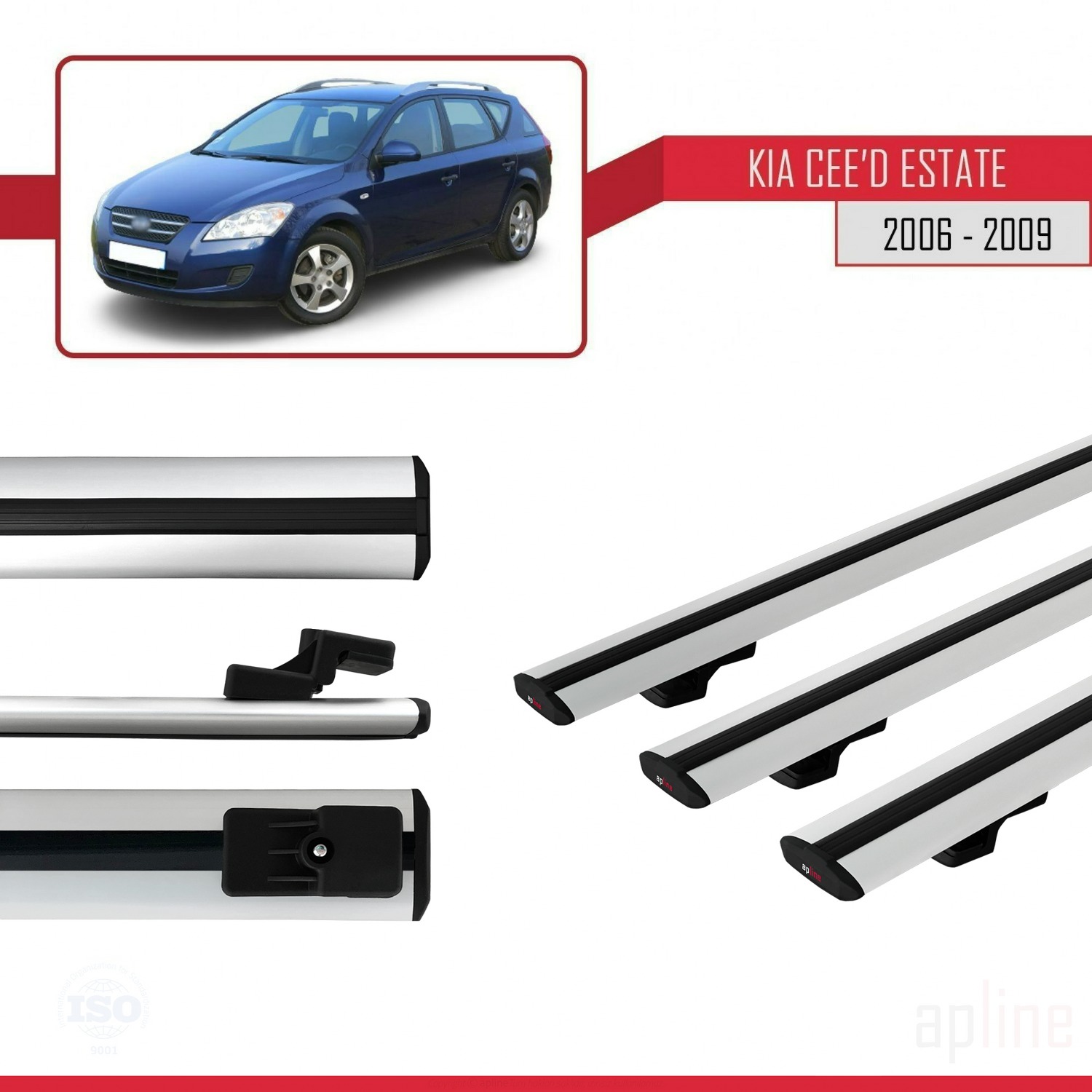 Kia Ceed (ED) SW Pre-Facelift 2006-2009 Arası ile Uyumlu BASIC Model Ara Atkı Tavan Barı Gri 3 Adet - Görsel 3