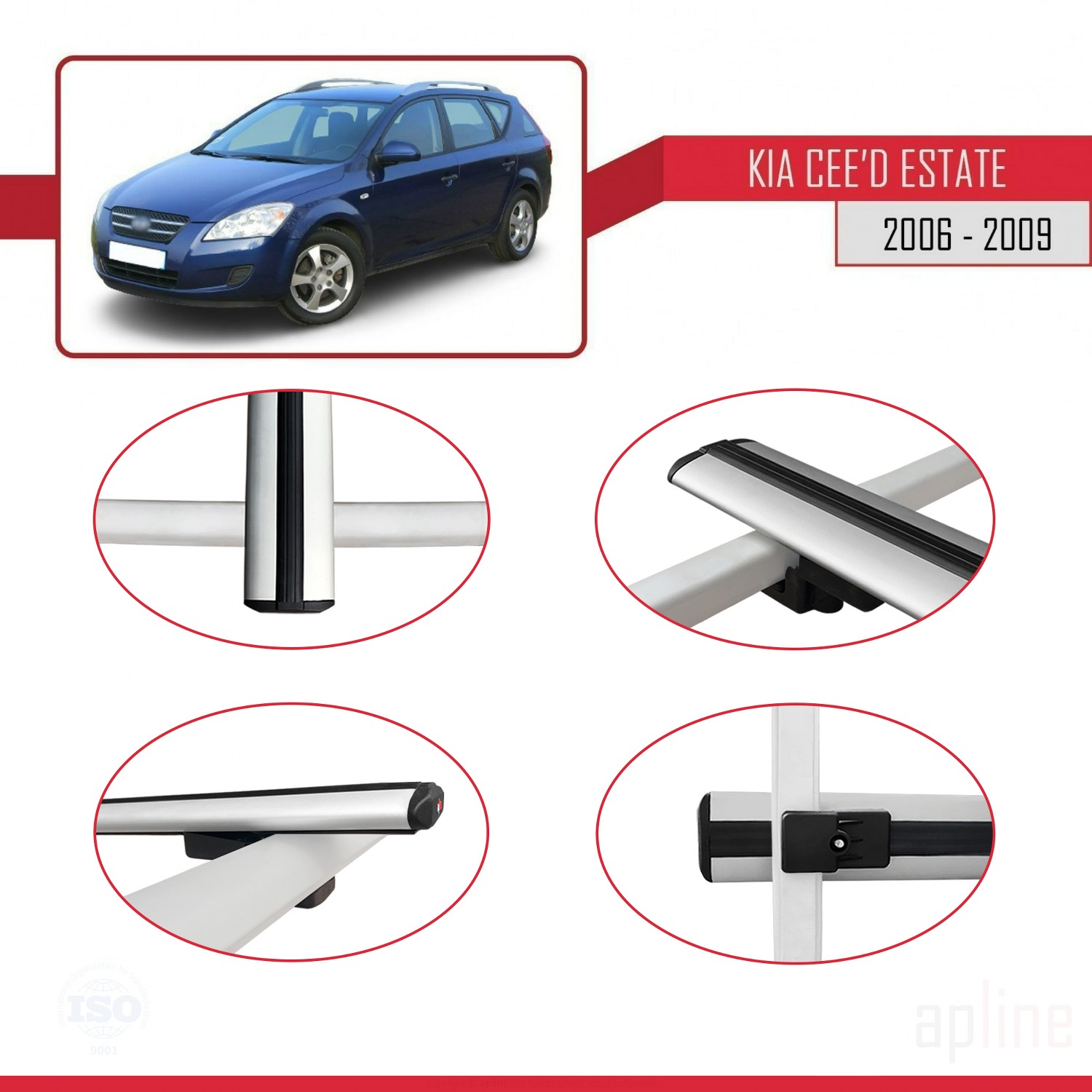 Kia Ceed (ED) SW Pre-Facelift 2006-2009 Arası ile Uyumlu BASIC Model Ara Atkı Tavan Barı Gri 3 Adet - Görsel 4