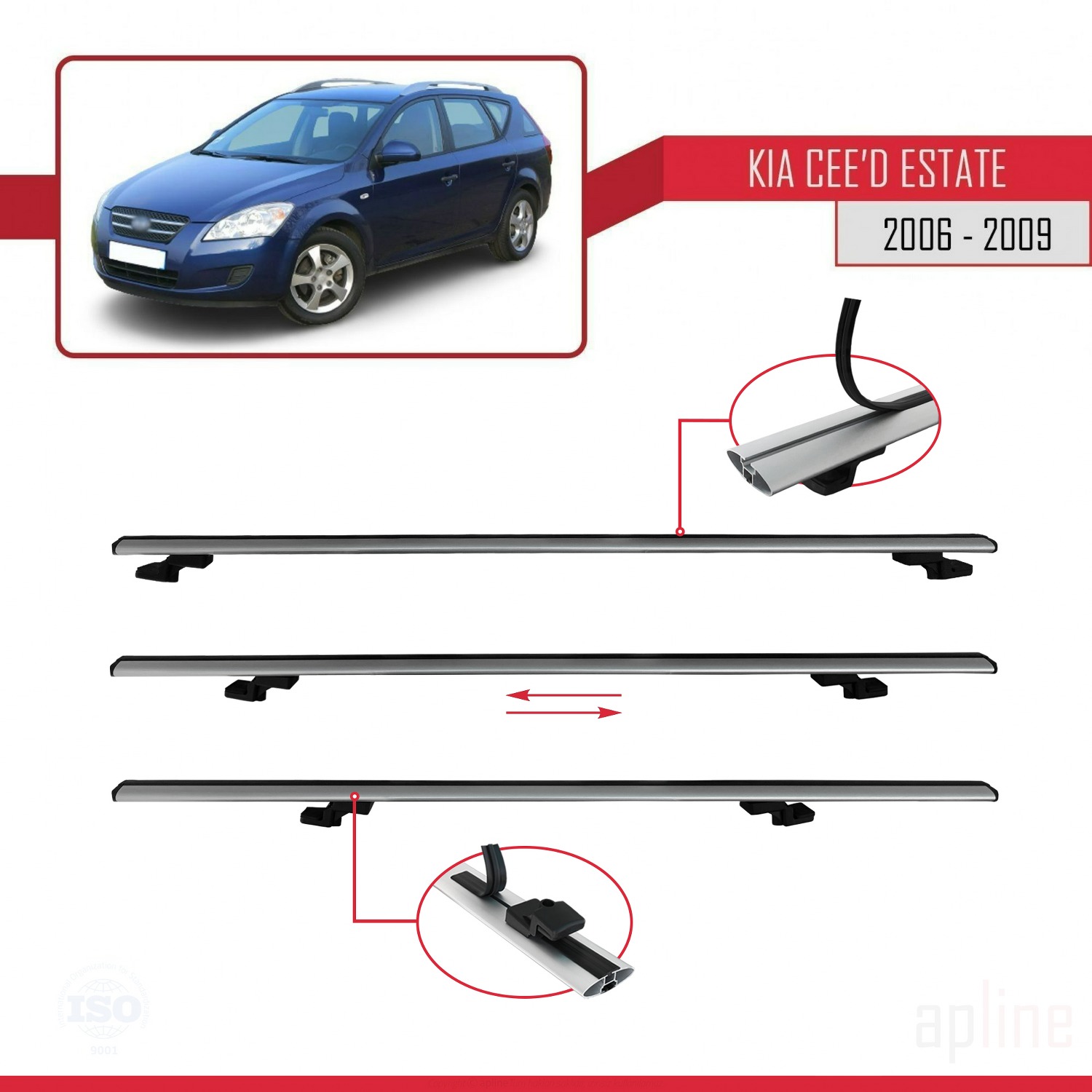 Kia Ceed (ED) SW Pre-Facelift 2006-2009 Arası ile Uyumlu BASIC Model Ara Atkı Tavan Barı Gri 3 Adet - Görsel 5