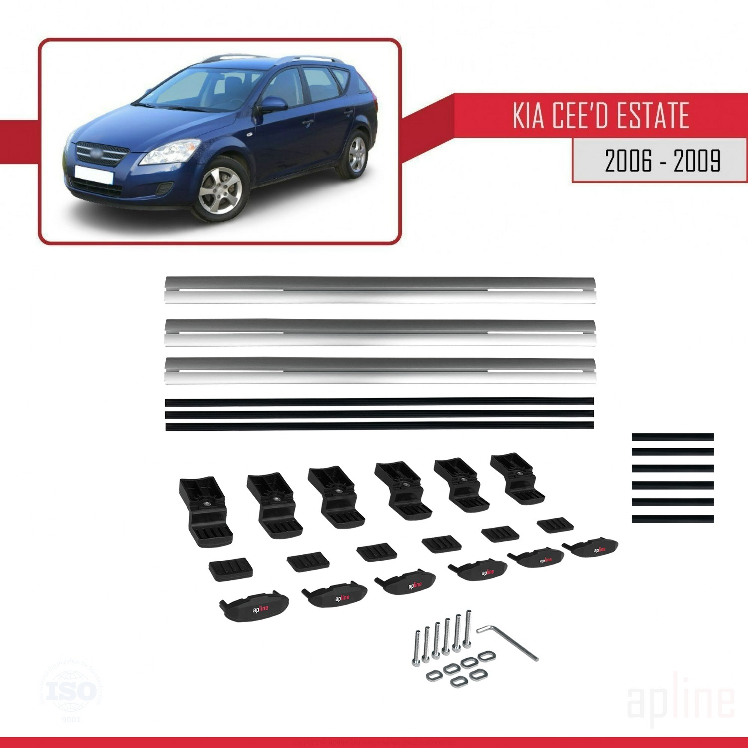 Kia Ceed (ED) SW Pre-Facelift 2006-2009 Arası ile Uyumlu BASIC Model Ara Atkı Tavan Barı Gri 3 Adet - Görsel 6
