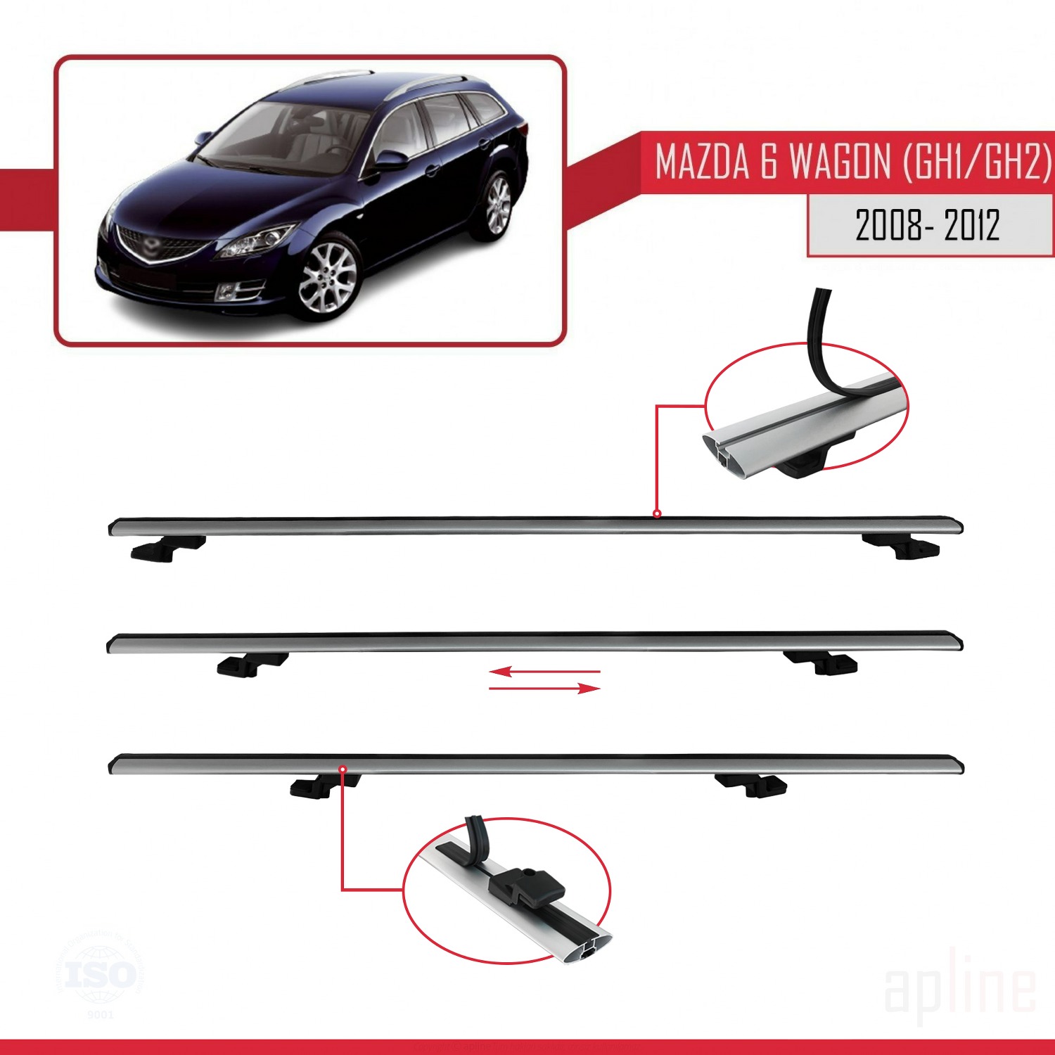 Mazda 6 II (GZ) Wagon 2008-2012 Arası ile Uyumlu BASIC Model Ara Atkı Tavan Barı Gri 2 Adet - Görsel 5