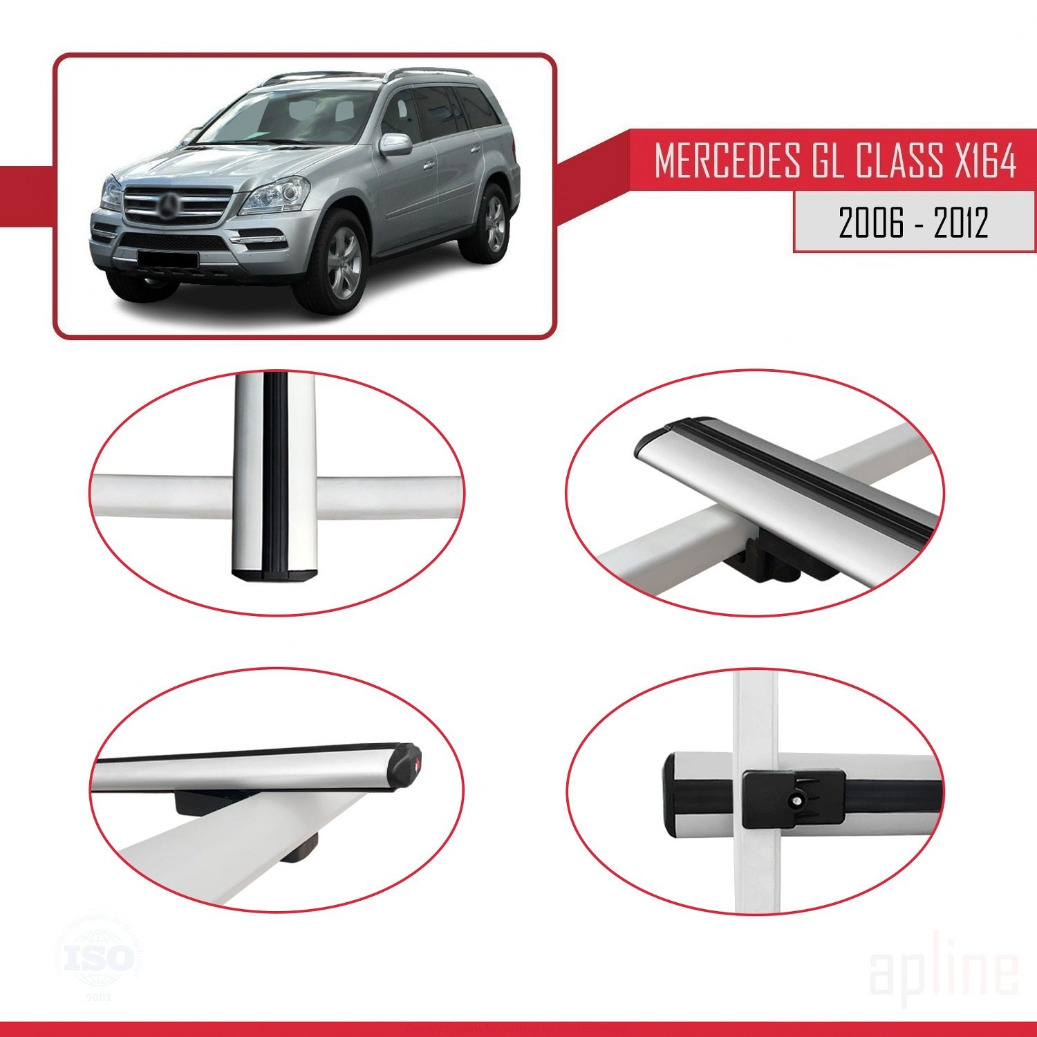 Mercedes GL Class (X164) 2006-2012 Arası ile Uyumlu BASIC Model Ara Atkı Tavan Barı Gri 2 Adet - Görsel 4