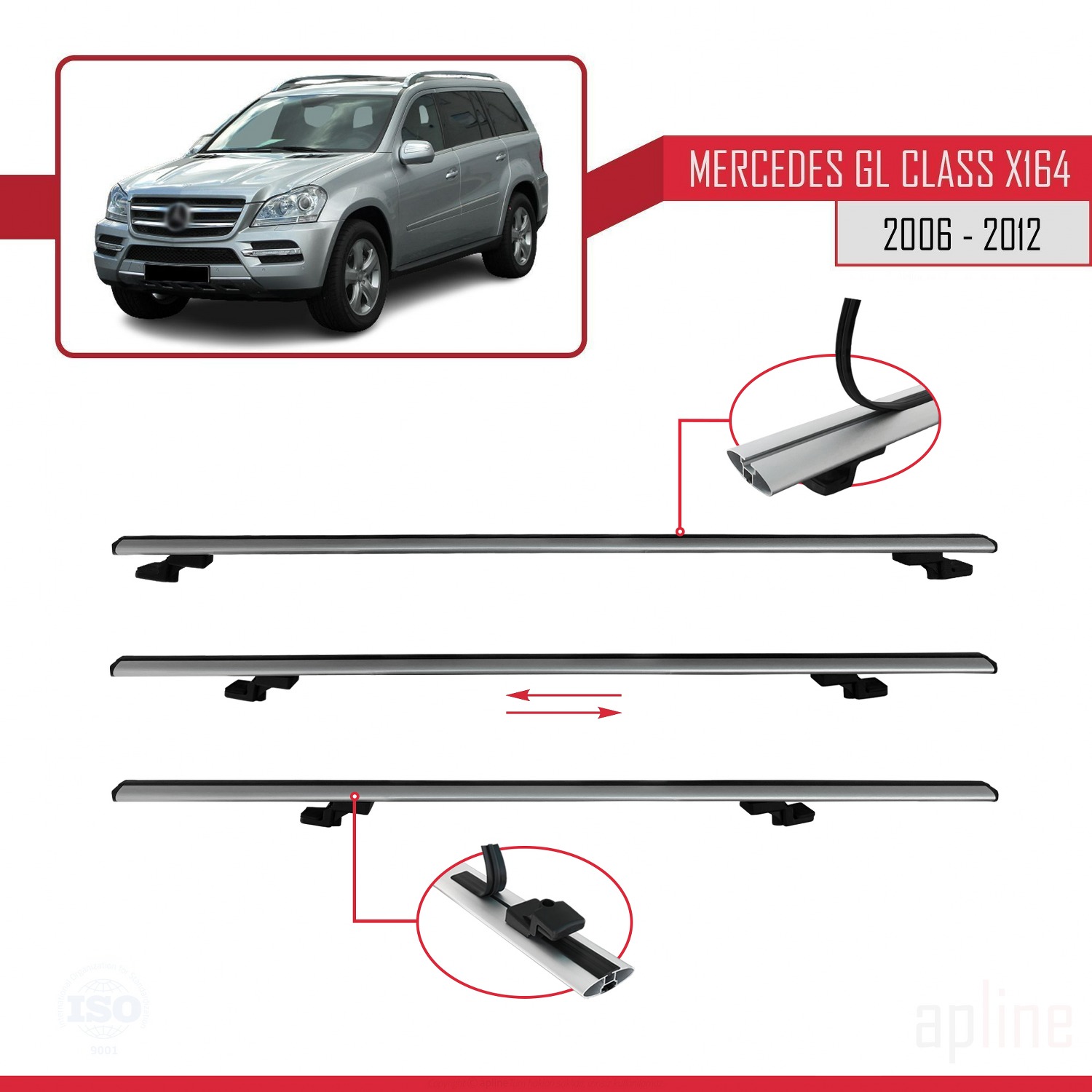 Mercedes GL Class (X164) 2006-2012 Arası ile Uyumlu BASIC Model Ara Atkı Tavan Barı Gri 2 Adet - Görsel 5